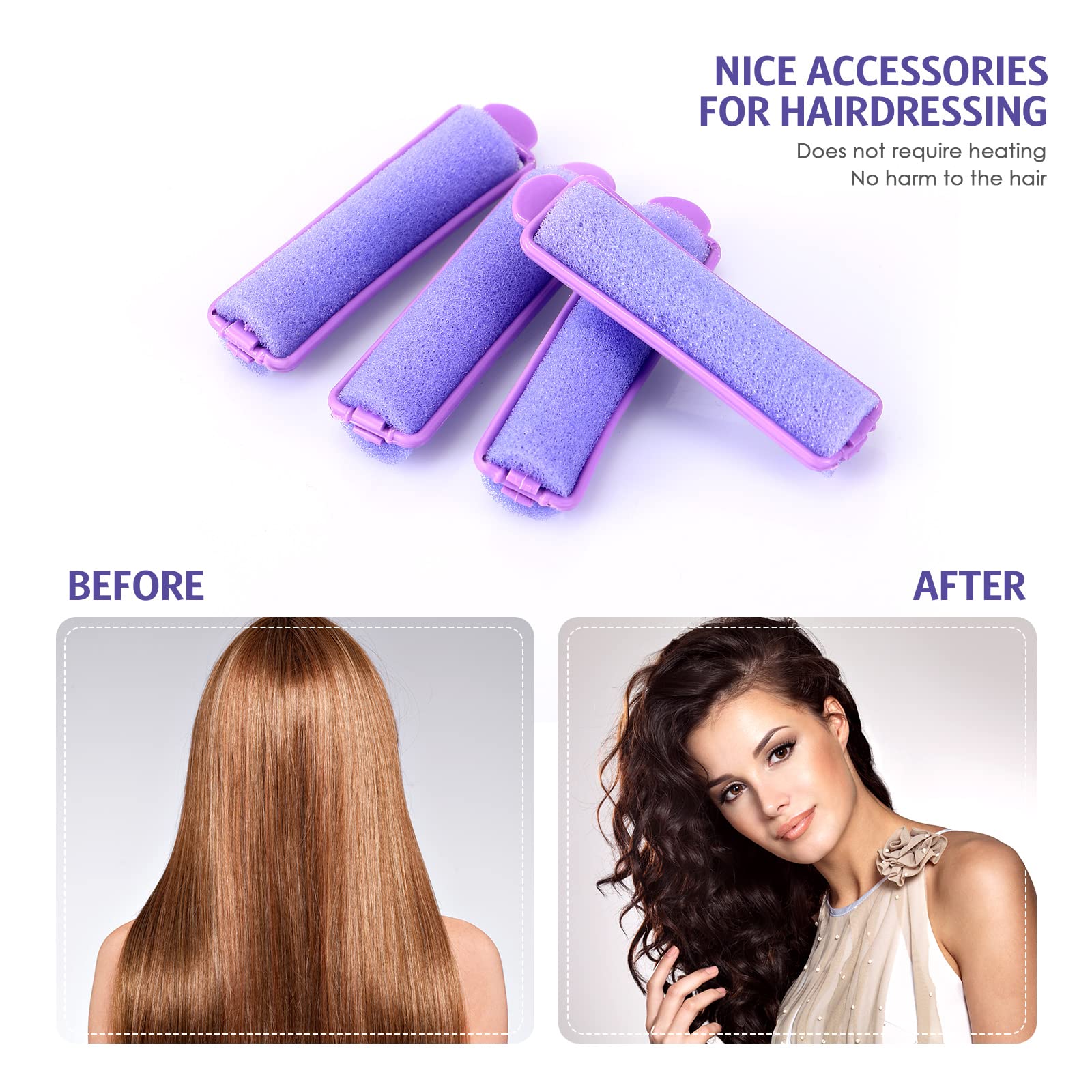 43-Piece Foam Sponge Hair Rollers Set With 42 Soft Flexible Curlers, Stainless Steel Rat Tail Comb, And Pintail Comb (Purple)
