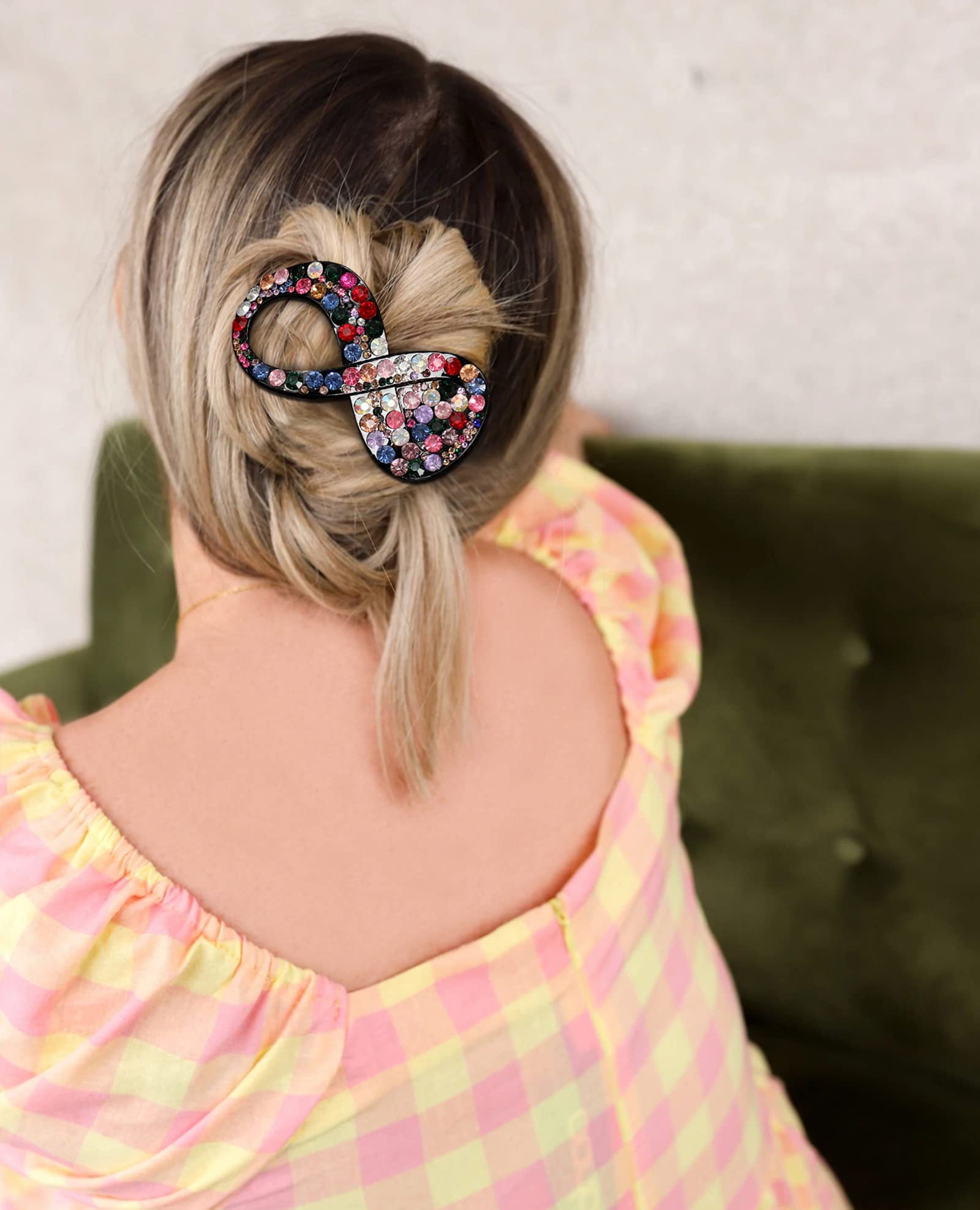 AWAYTR 5PCS Rhinestone French Hair Clips, Curved Medium 3.54", Polyester, Strong Hold, No Slip, Perfect for Thick Hair
