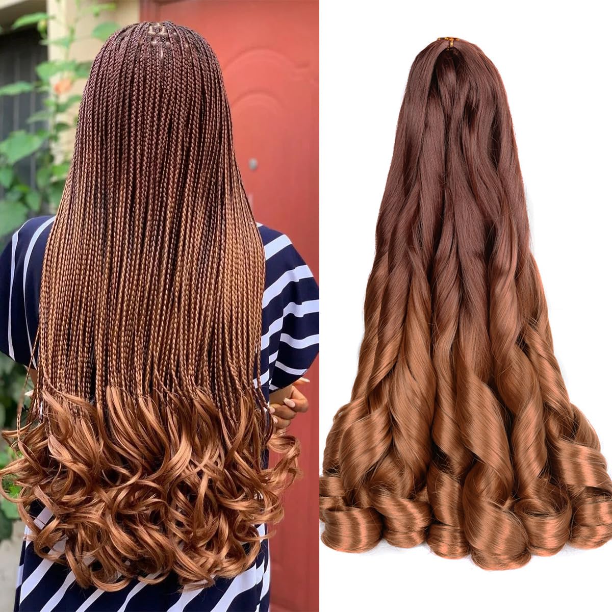 Luoyudu French Curly Braiding Hair 24 Inch Bouncy Braiding Hair 8 Pack Curly Braiding Hair 75g/pack Loose Wave Crochet Hair Pre 