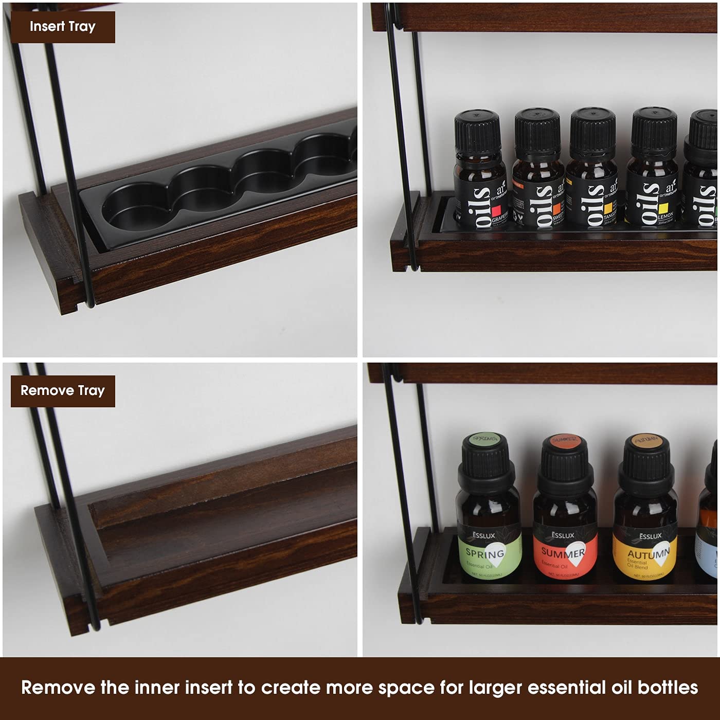 J Jackcube Design Essential Oils Display Shelves Wall Mount Black Metal And Wood, Nail Polish Paint Holder Rack Organizer Holds