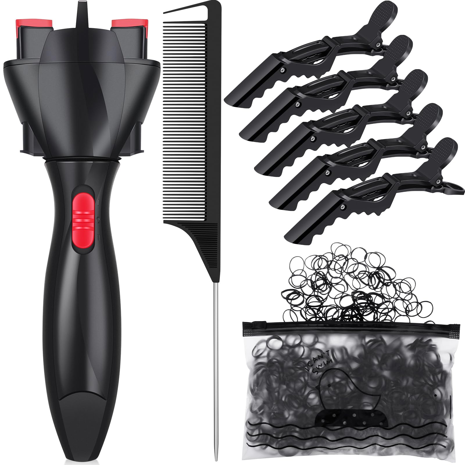 Gisafai Automatic Hair Braider Set DIY Styling Hair Twister with Rat Tail Comb, Crocodile Clips and 800 Pieces Mini Rubber Bands Tool Styler for DIY Styling