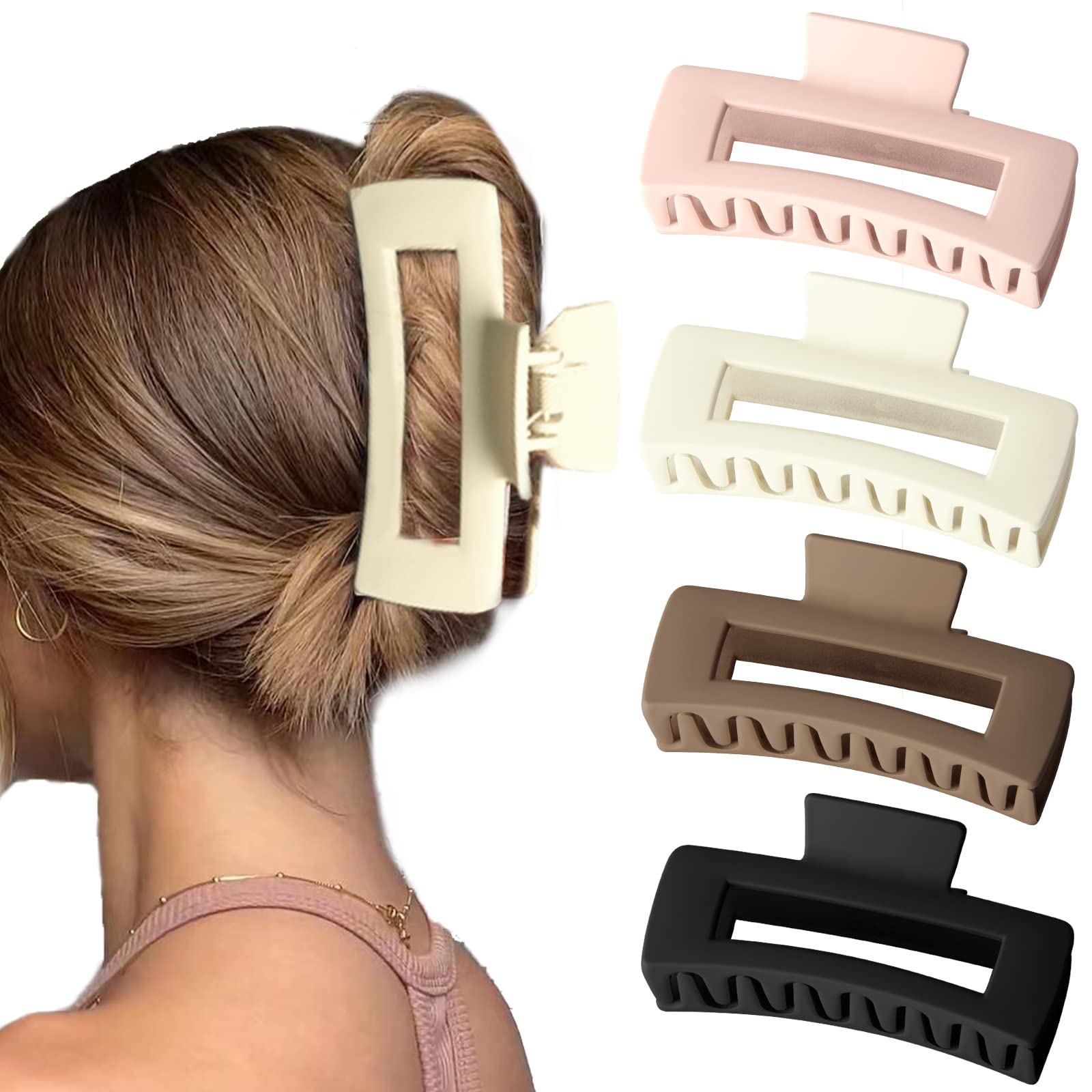 Bmobuo XL Jumbo Claw Clips - 5 Inch Matte Hair Clips, 4PCS, Strong Hold for Long Curly Hair, Acrylic, 01-Neutral