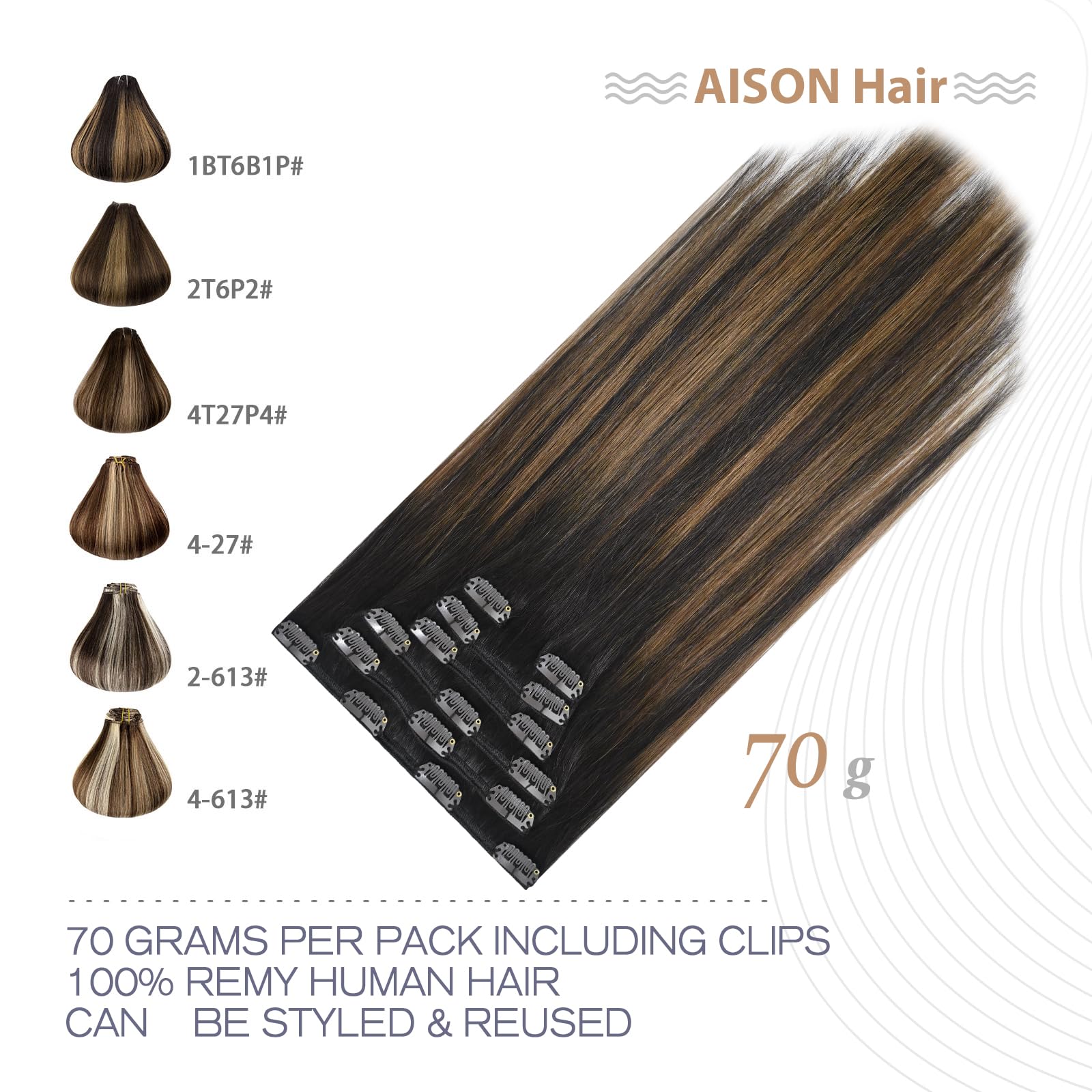 Aison Clip In Hair Extensions 70G Dark Brown To Chestnut Brown 100% Remy 20 Inch Human Hair Clip In Extensions Silky Straight Fo