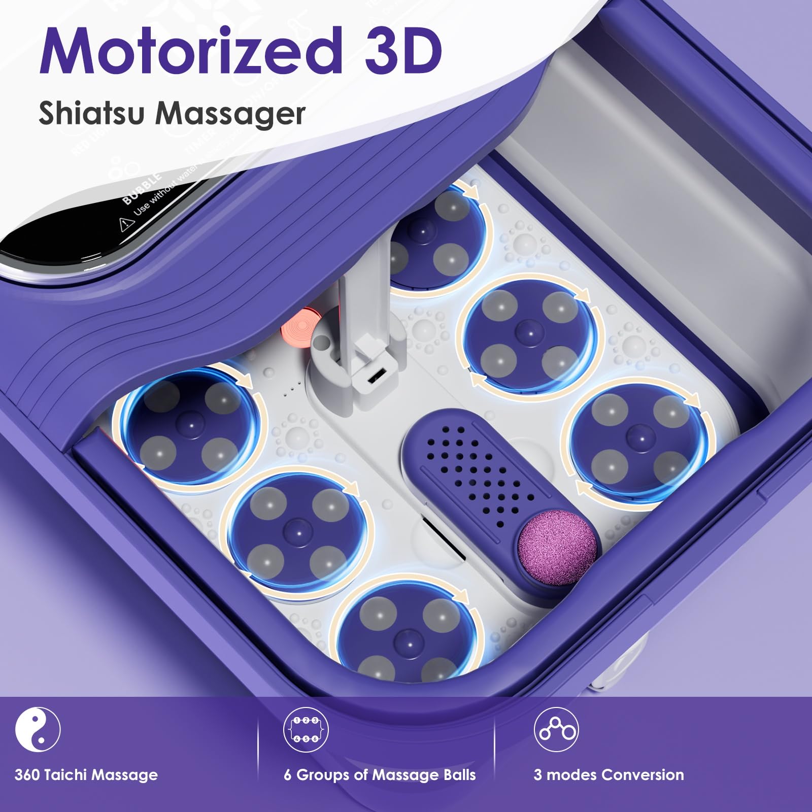 Ranjova Foot Spa Electric Rotary Massage, Collapsible Foot Bath With Heat, Bubble,Temp Control, And 24 Motorized Shiatsu Massage