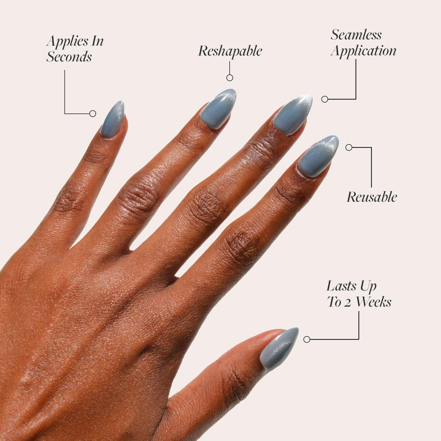 Glamnetic Press On Nails - Baby Blues | Short Almond, Pastel Blue Nails With A Mesmerizing Metallic Finish | 15 Sizes - 30 Nail