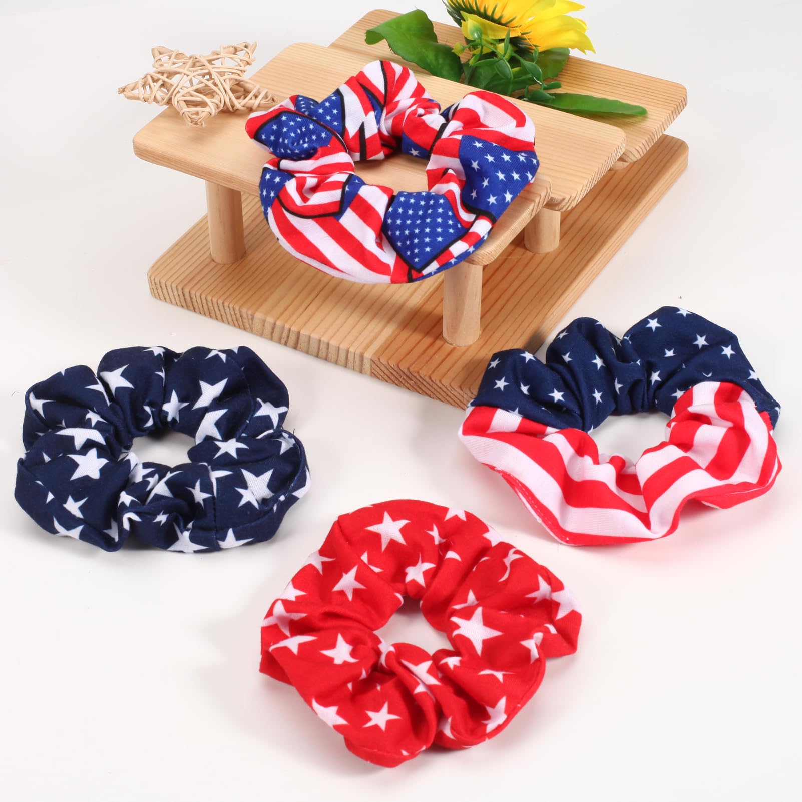 American Flag Elastic Hair Ties for Women Girls Kids Independence Day 4th of July Hair Scrunchies Red White Blue Star Patriotic