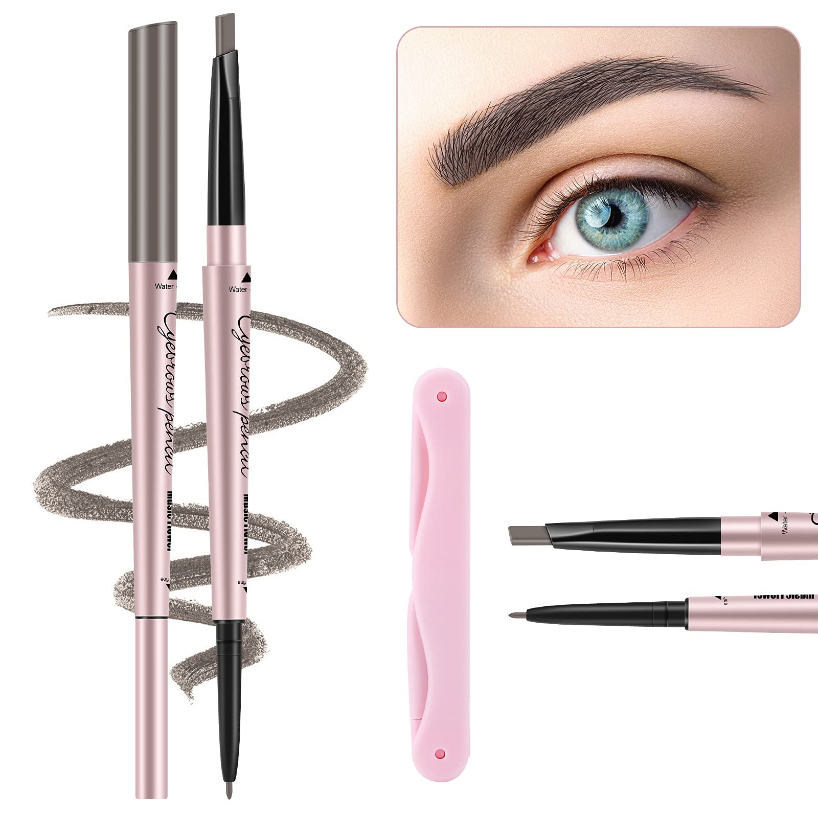 Turritopsisd 1-Pack Eyebrow Pencil & Brow Razor With Comb Kit, Dual-Ends Easy To Color Waterproof Long-Lasting Makeup Natural Ey