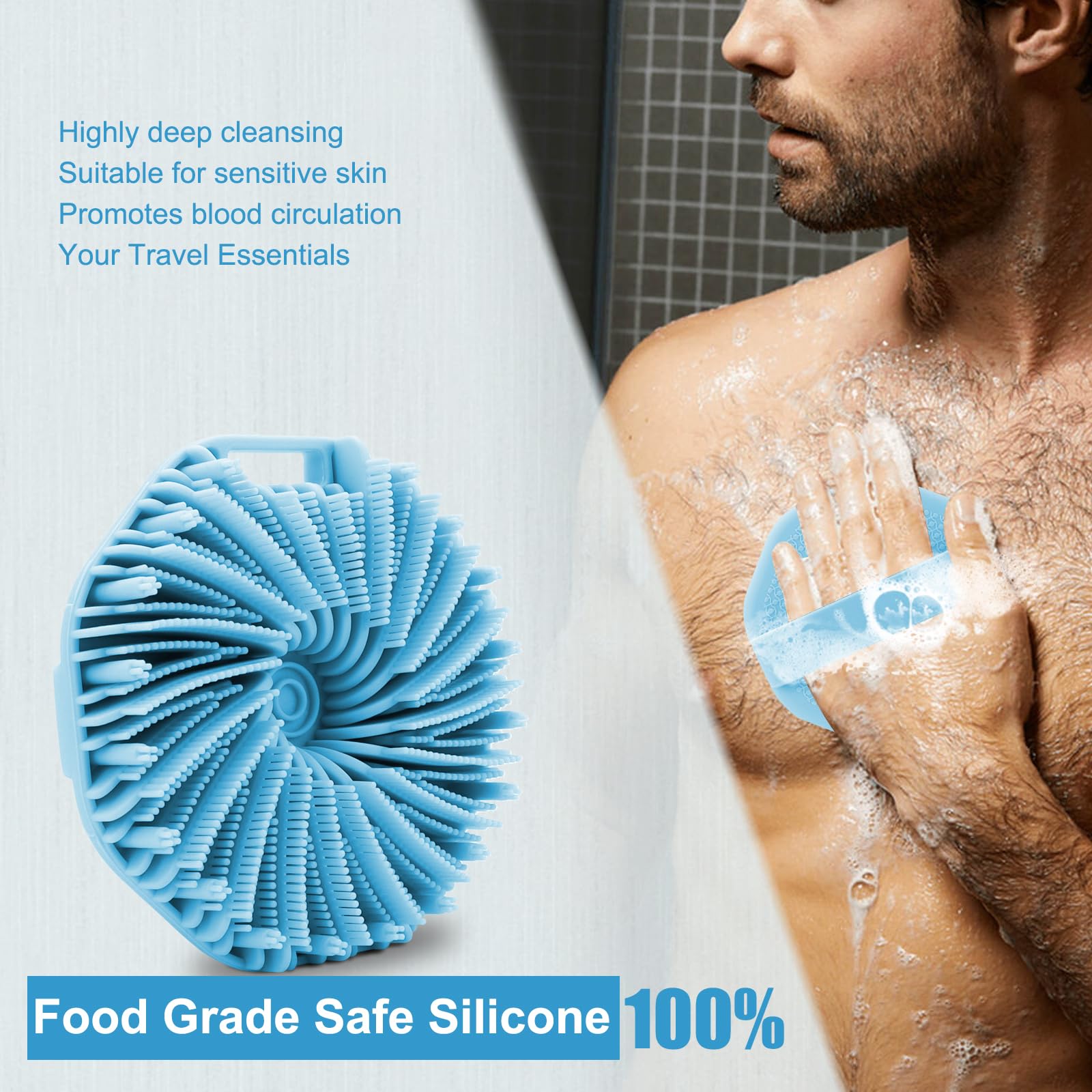 Wetang Silicone Body Scrubber, Body Wash Scrubber, Shower Scrubber For Body, Non-Slip Handle For Easy Cleaning, Travel Friendly