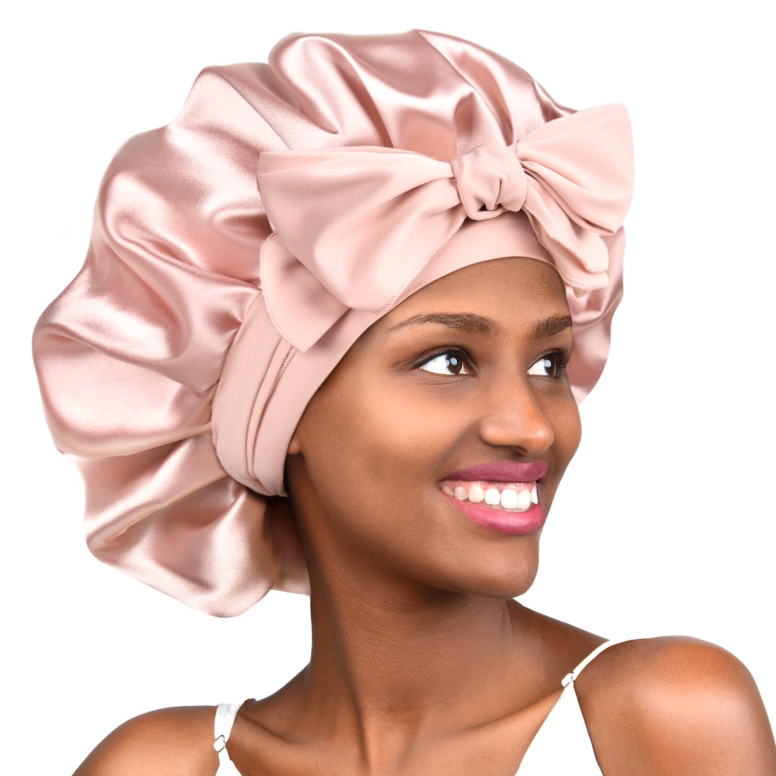 YANIBEST Satin Bonnet Silk Bonnet for Sleeping Double Layer Satin Lined Hair Bonnet with Tie Band Bonnets for Black Women
