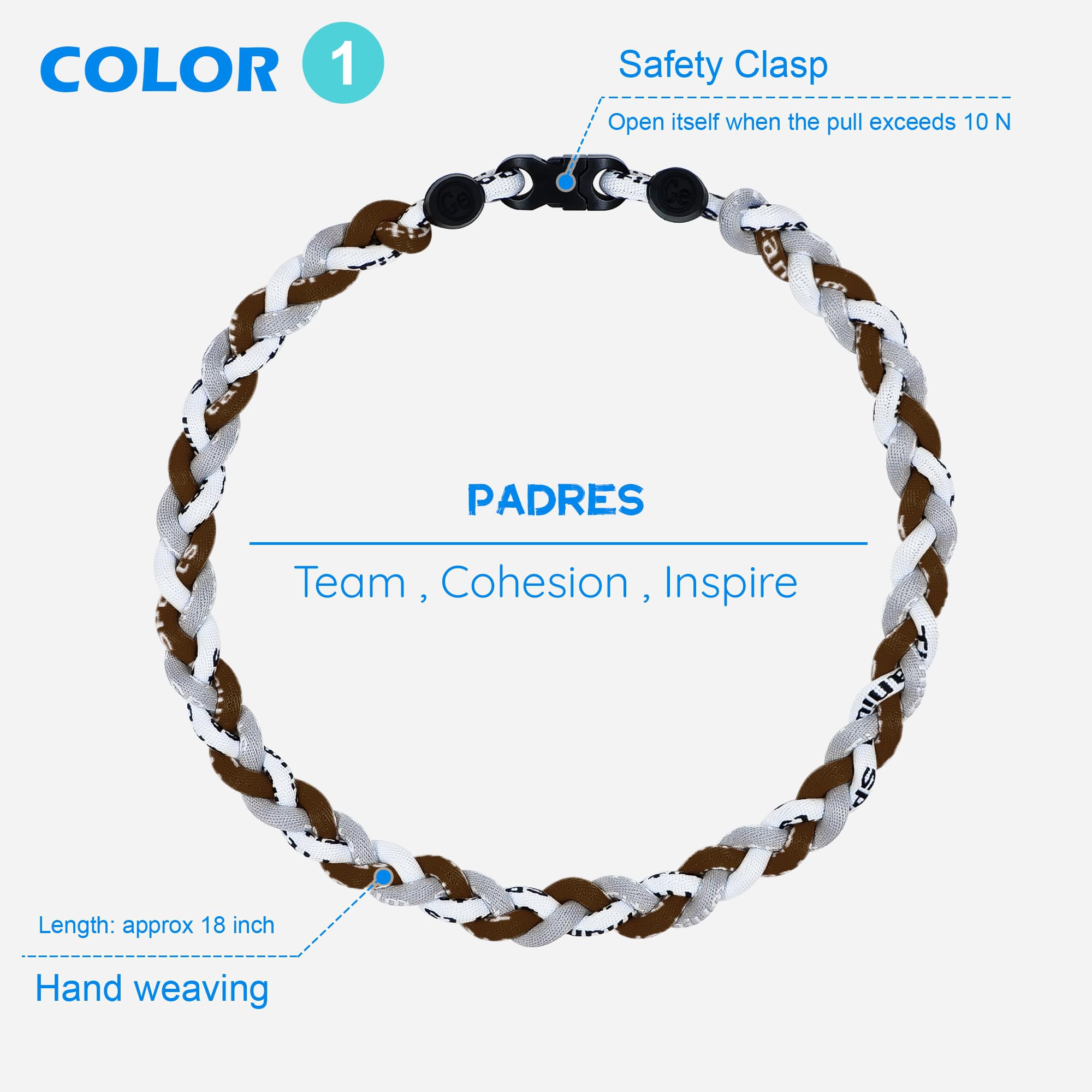 SUPBOMM 3 pcs Baseball Rope Necklaces, League Team Colors Braided Necklace, Baseball Team Gifts, Padres