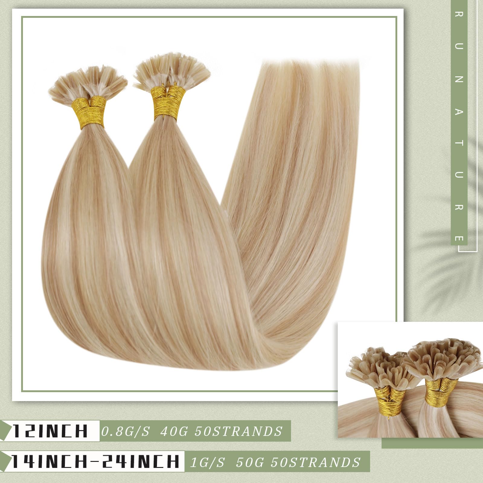 Runature U Tip Keratin Hair Extensions Human Hair Blonde U Tip Hair Extensions Human Hair Ash Blonde Mix Platinum Blonde U Tip H