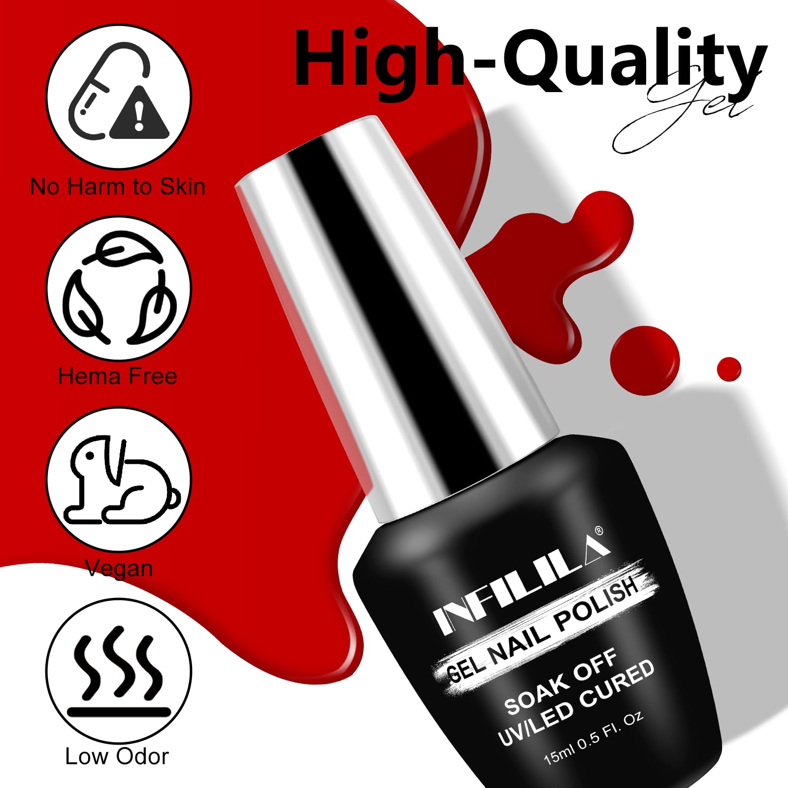Nxj Infilila Red Gel Nail Polish, 15Ml 0.51Oz Bright Red Gel Polish Gift For Women High Gloss Soak Off Uv Gel Nail Manicure Salo