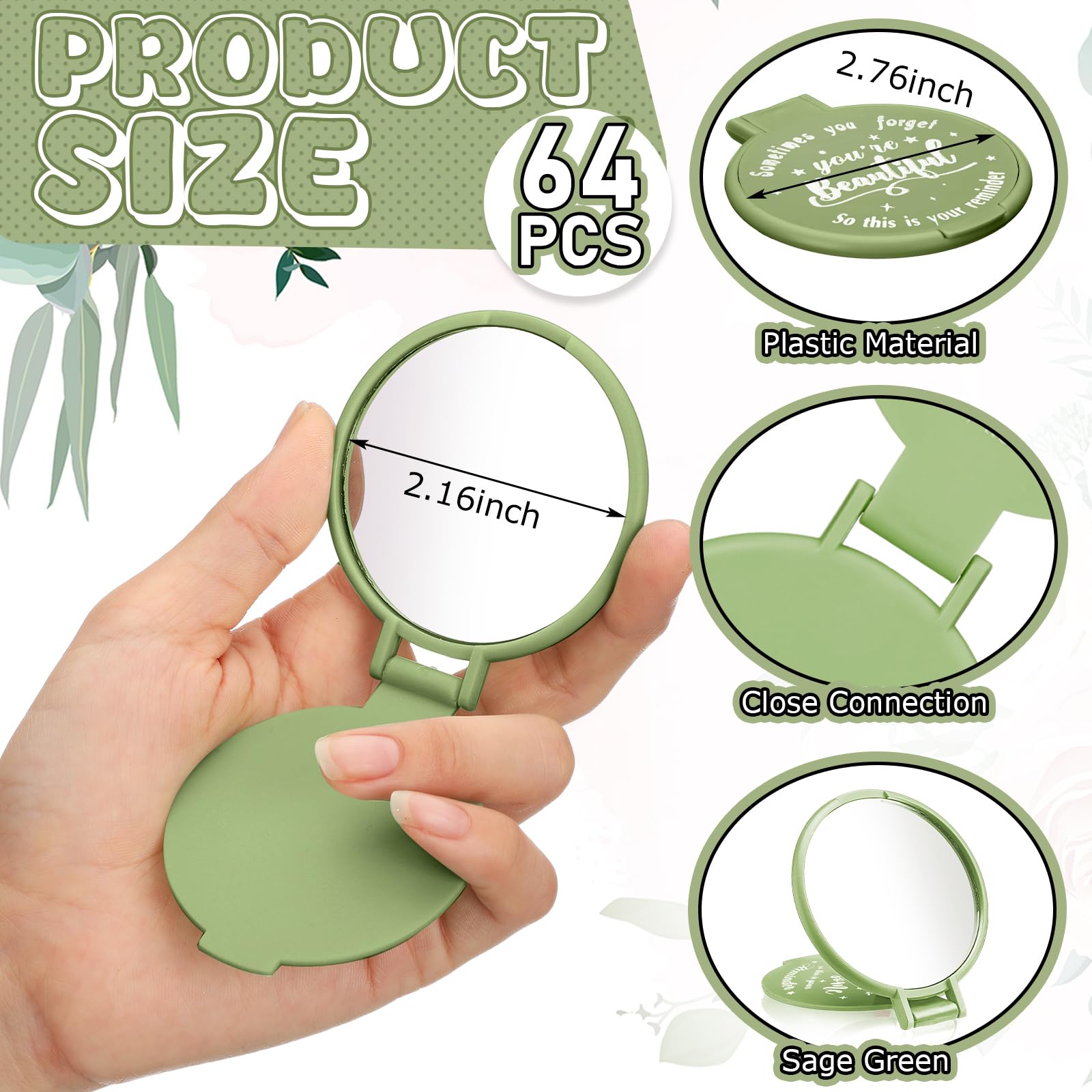Wenqik 64 Pcs Inspirational Gifts Bulk for Women, Small Pocket Compact Mirrors Bulk with Positive Saying, Motivational Appreciat