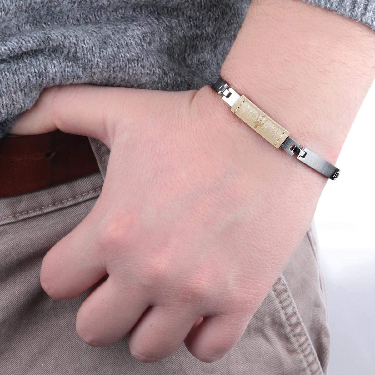 Maserati J Steel And White Leather Jm218Amd03 Men'S Bracelet