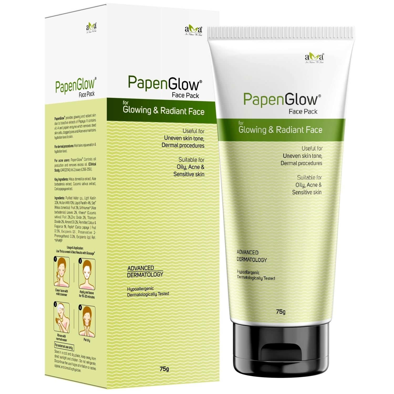 Papenglow: Face Pack For Oily Skin With Papaya Extract 75Gm.