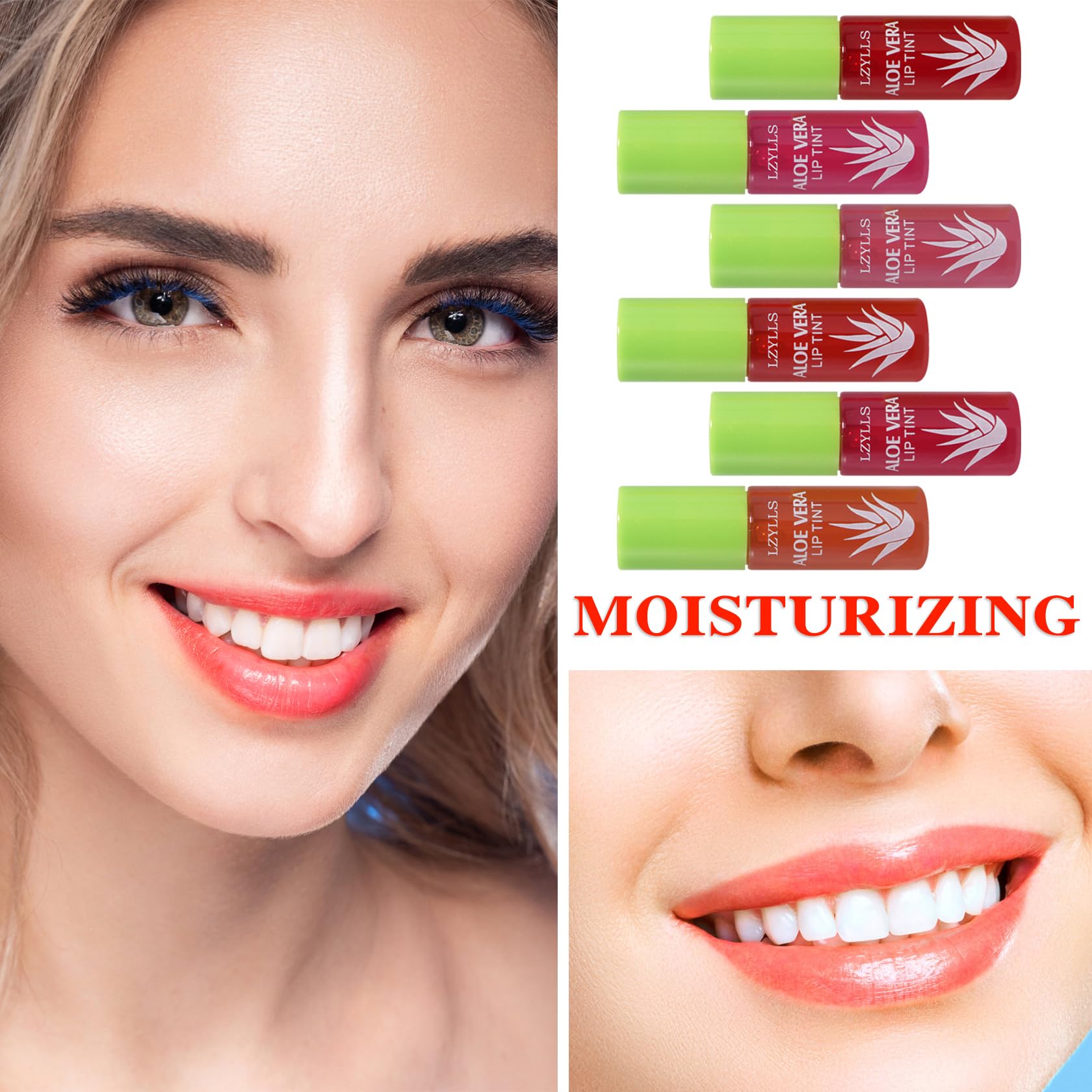 Lzylls 6 Pcs Aloe Vera Color Changing Change Lipstick,Magic Lipstick Jelly Lip Balm,Moisturizer Tinted Lip Tint Stain Long Lasti