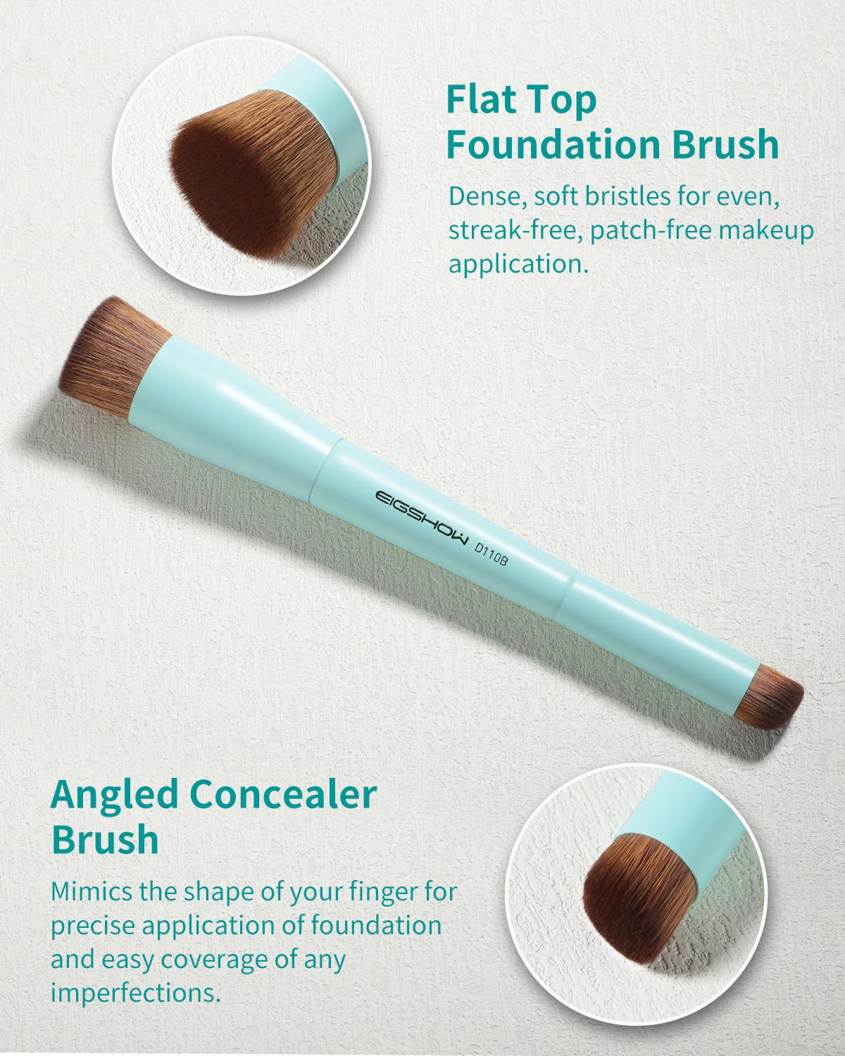 EIGSHOW Foundation & Concealer Brush, Dual-Ended Makeup Brush For Flawless Foundation Coverage, Precision Concealer, Vegan & Cru
