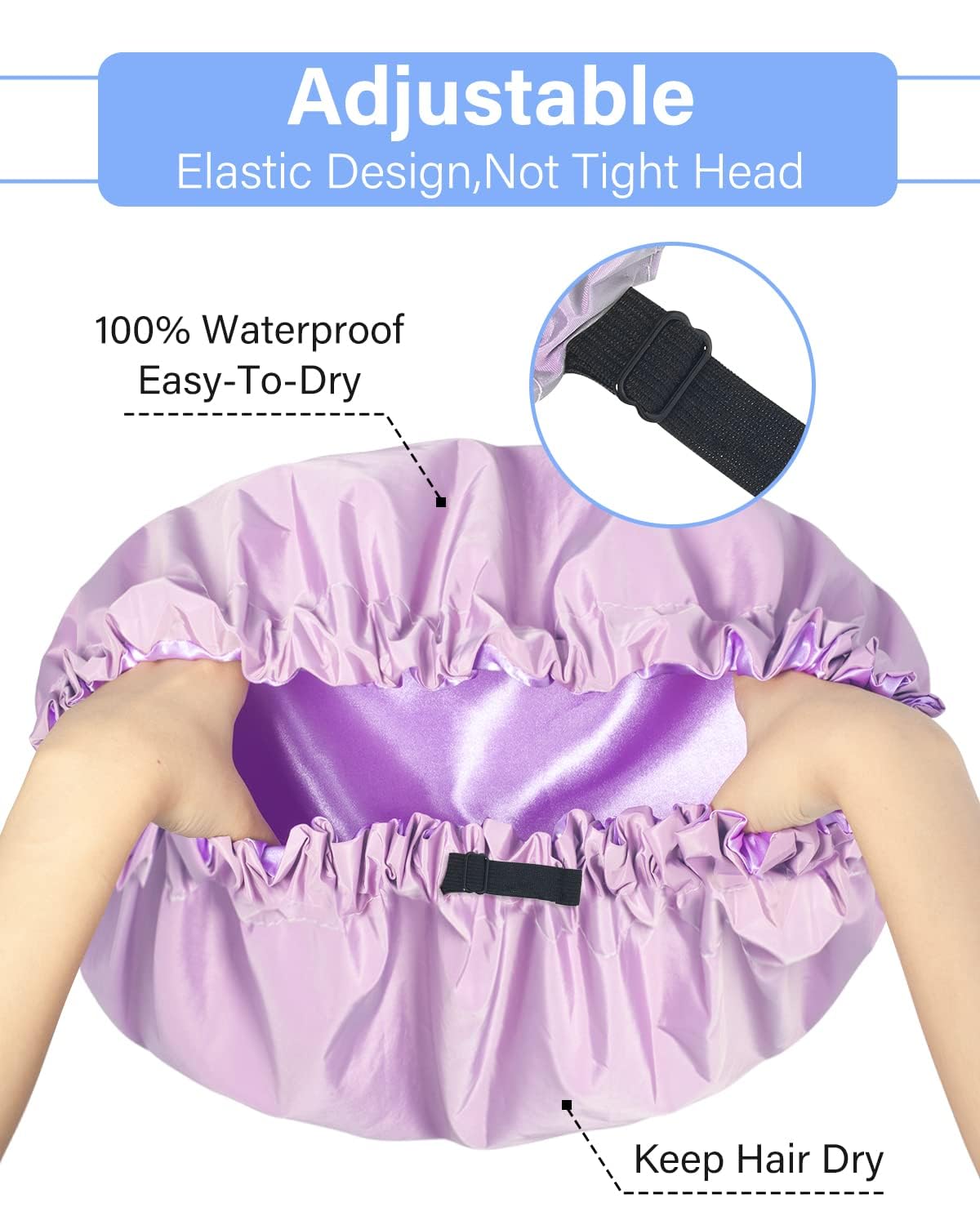 Aquior Shower Cap,Extra Adjustable Shower Caps For Women Double-Layer Waterproof Reusable Hair Cap, Large Size Hair Cap For All