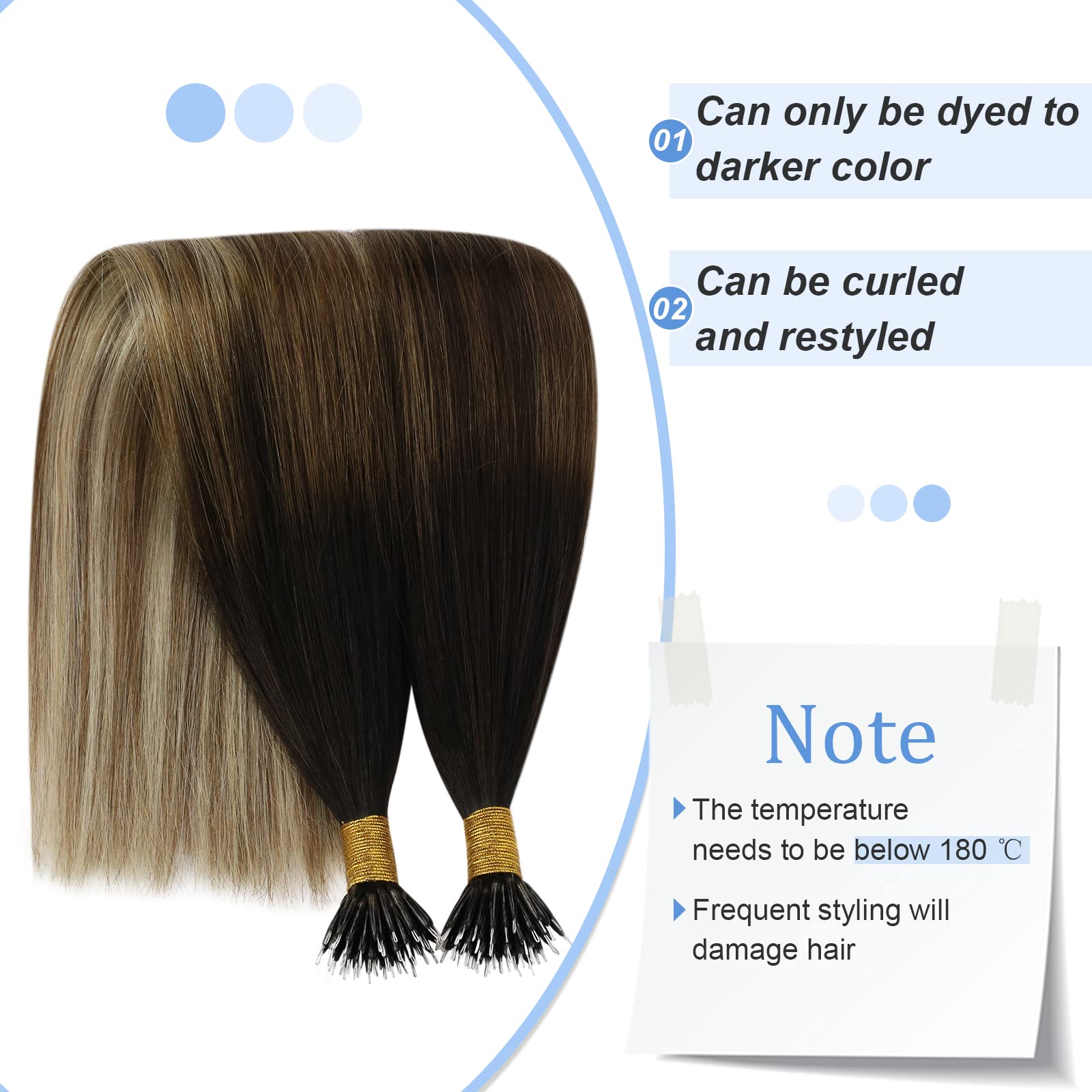 Youngsee Nano Ring Hair Extensions Long Straight Nano Beads Hair Extensions Human Hair Ombre Dark Brown To Medium Brown With Blo