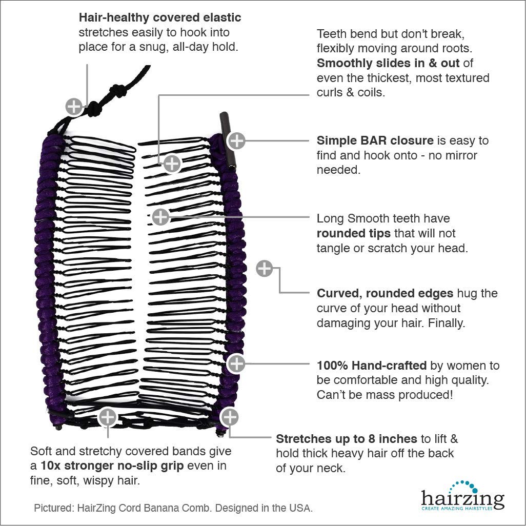 Stretch Banana Clip By Hairzing - Double Comb For Thick, Curly, Kinky Hair - Put Your Hair Up In Seconds W/No Damage, Creases, O