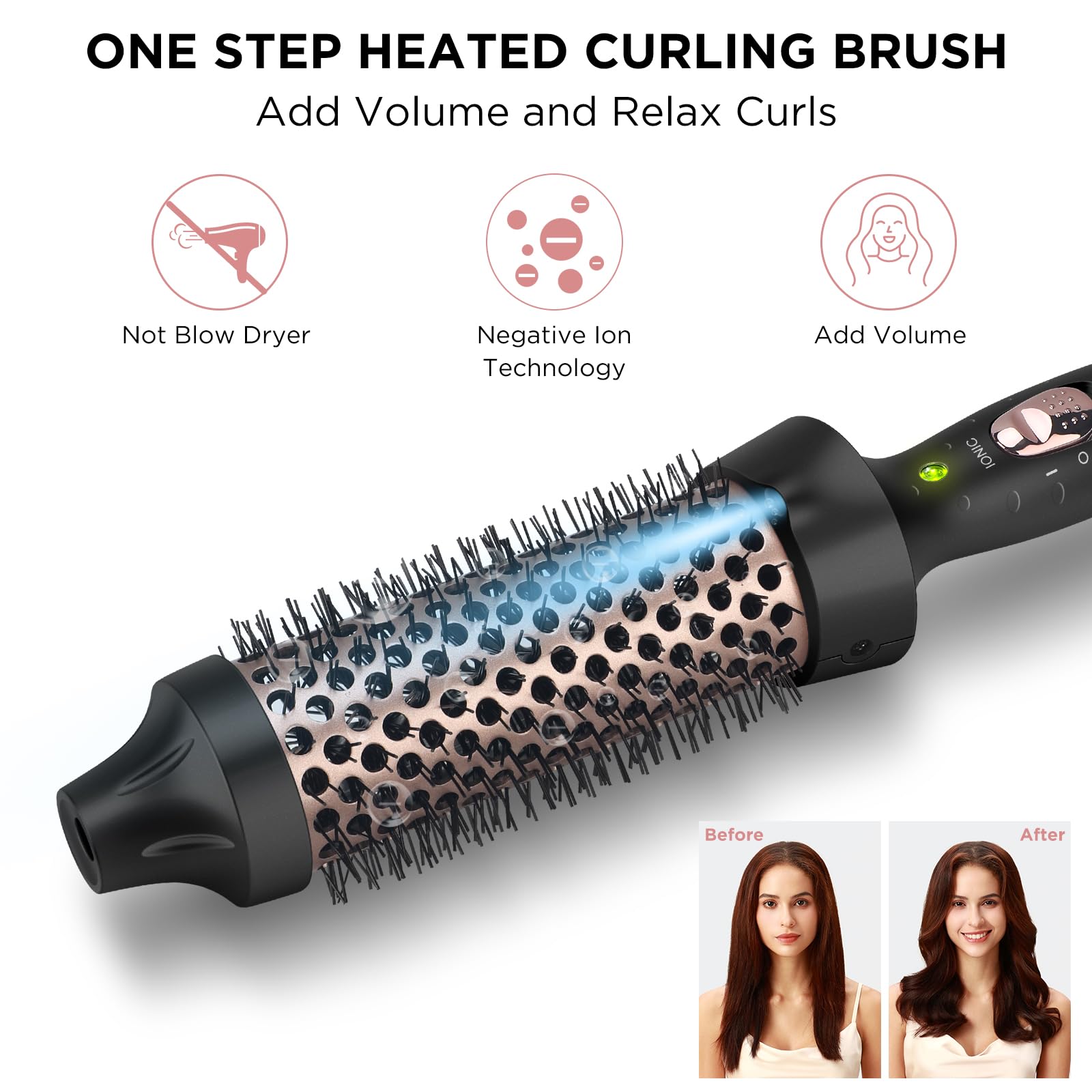 Aima Beauty Hot Brush, 1.3''/35Mm Heated Curling Brush, Ion Hair Care Thermal Round Brush Makes Hair Smoother & Softer, Create V