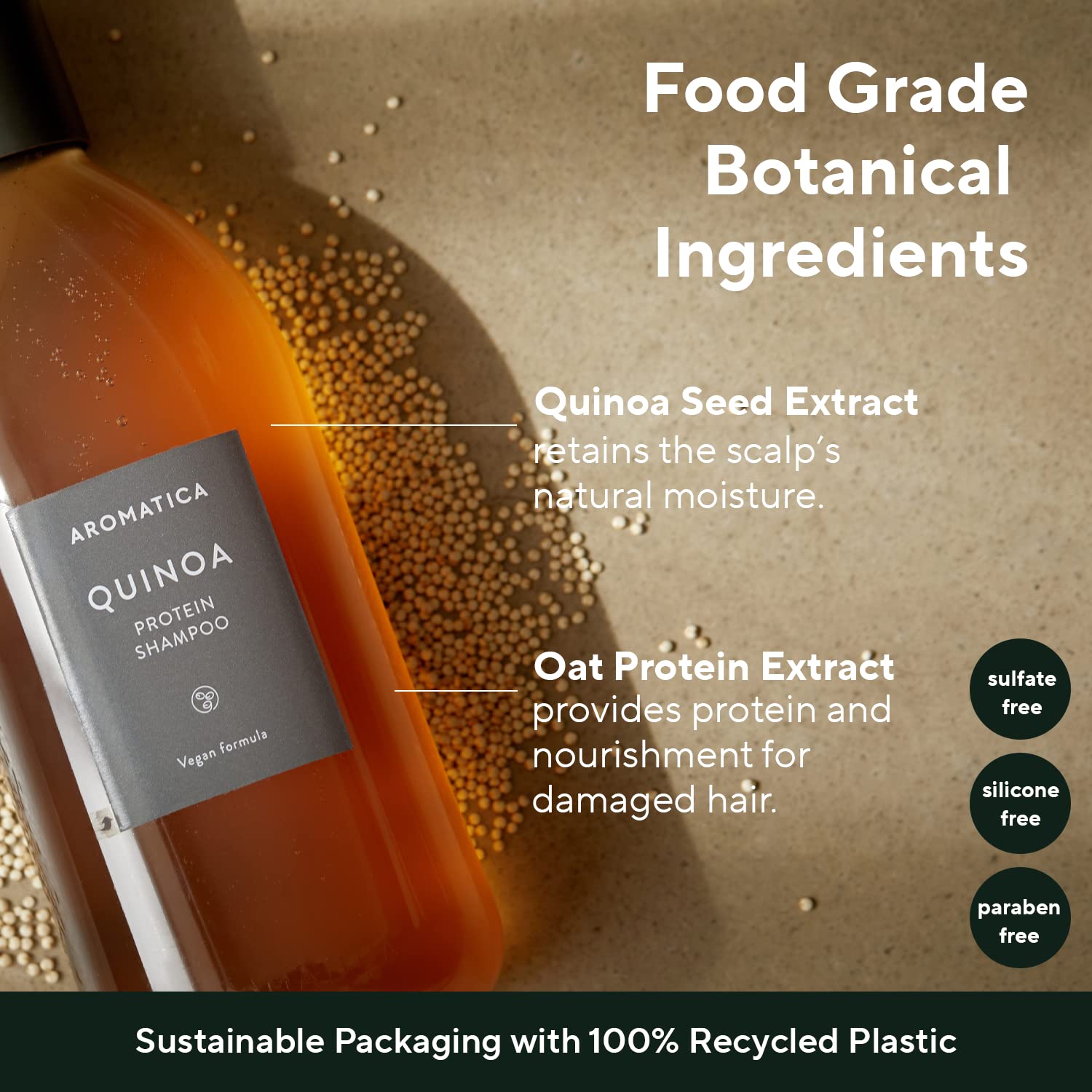 AROMATIcA Quinoa Protein Shampoo 1353 oz 400ml - Provides Protein and Nourishment to Extremely Damaged Hair- Free from Sulfate,