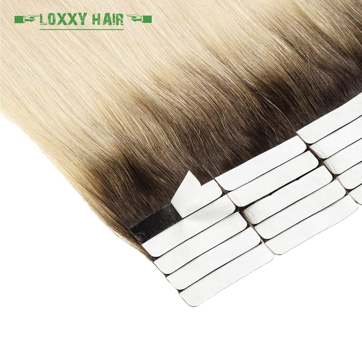 Loxxy Tape In Natural Hair Remy Human Hair Extensions Dip Dyed Balayage #2/60 Darker Brown To Platinum Blond Seamless Pu Skin We