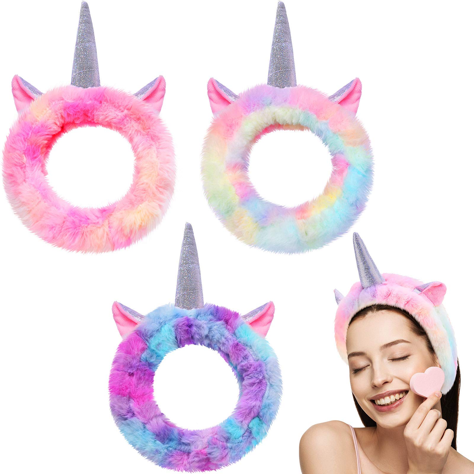 3 Pieces Unicorn Headbands Unicorn Makeup Headband Spa Headband Cute Shower Hairband For Women Girls Washing Face, Makeup, Sport