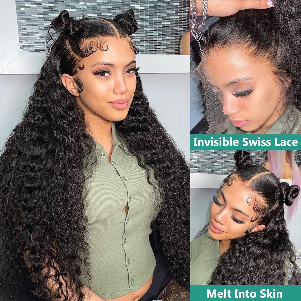 Ferzzon Deep Wave Hd Lace Frontal Wigs Human Hair 13X4 Hd Lace Front Wigs Deep Wave 180 Density Pre Plucked Hd Lace Front Human