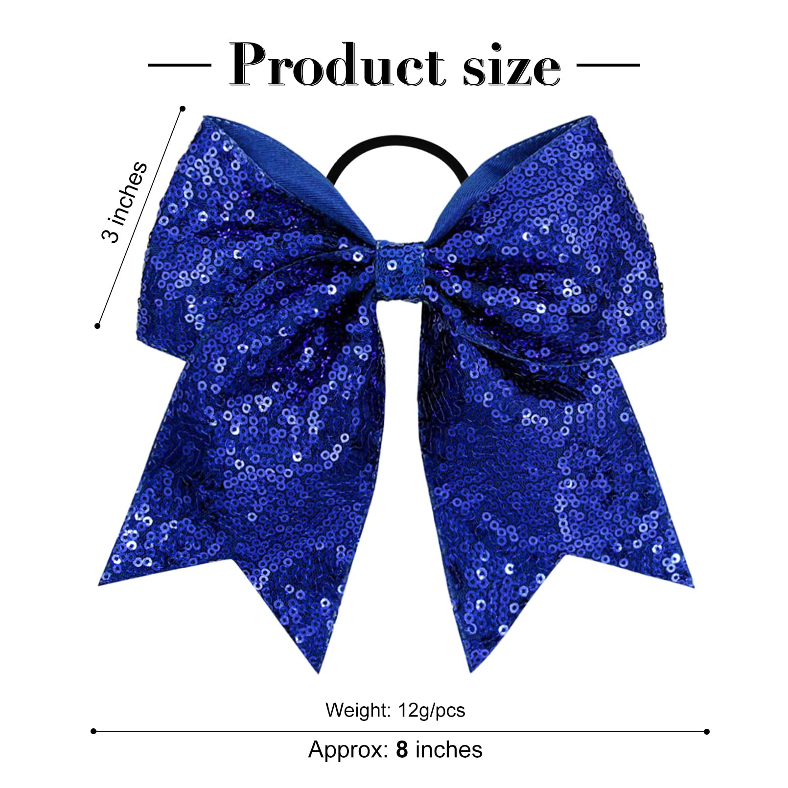 12 Pcs 8'' Large Glitter Cheer Bows Blue Girl Hair Bows Sparkly Cheerleading Softball Team Bow Hair Accessories For Cheerleaders