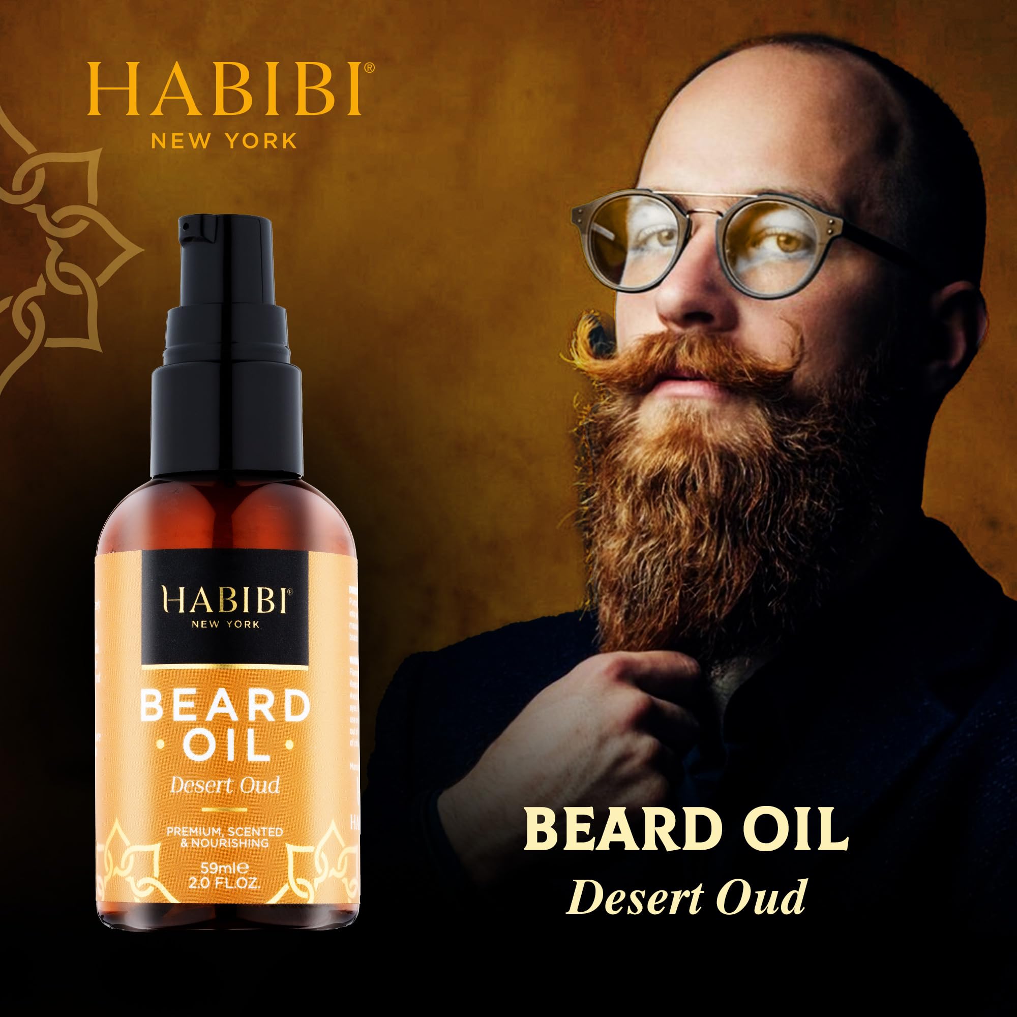 Habibi Desert Oud Beard Oil 2.0 Fl. Oz - Naturally Derived, Scented Beard Oil For Men, Beard Essentials For Men Made In Usa