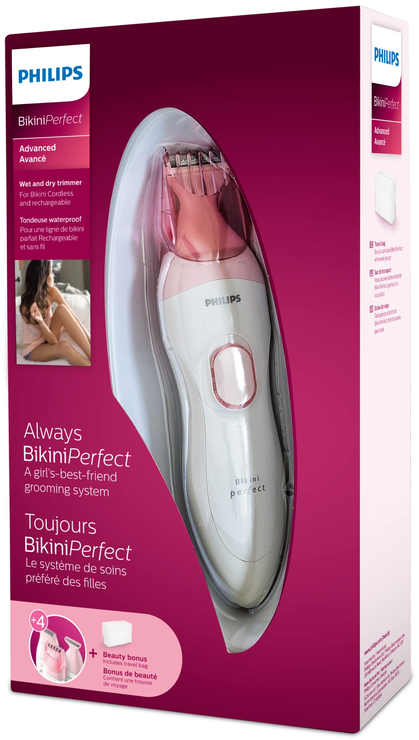 Philips Beauty BikiniPerfect Advanced Women's Trimmer Kit for Bikini Line, Rechargeable Wet & Dry use, 3 attachments HP6376/61