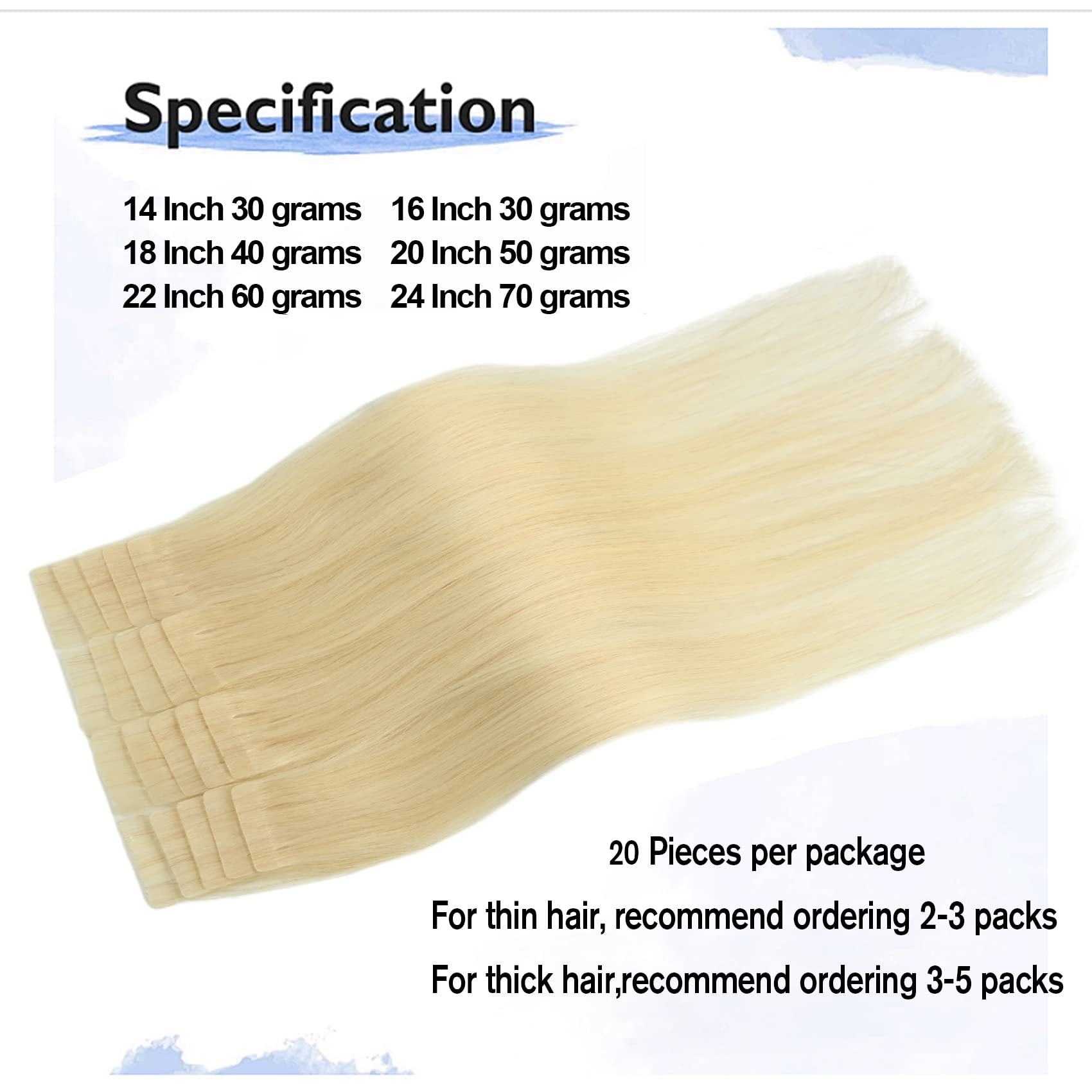 Aison Tape In Hair Extensions 60 Platinum Blonde 100% Remy Human Hair Extensions Silky Straight For Fashion Women 20 Pcs/Package