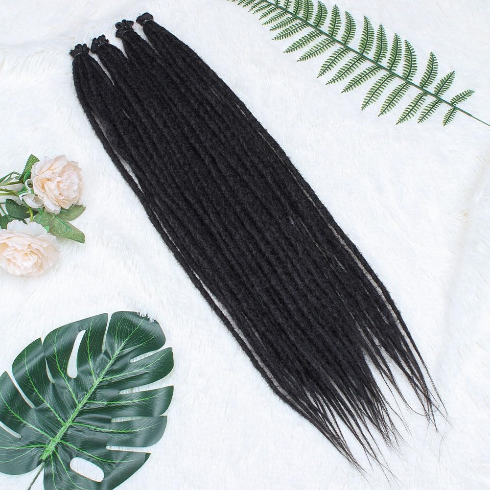 Kraler 22 Inch 40 Strands Dreadlock Extensions, Thin 0.6Cm Width Black Synthetic Crochet Dreads Extensions 100% Handmade Single
