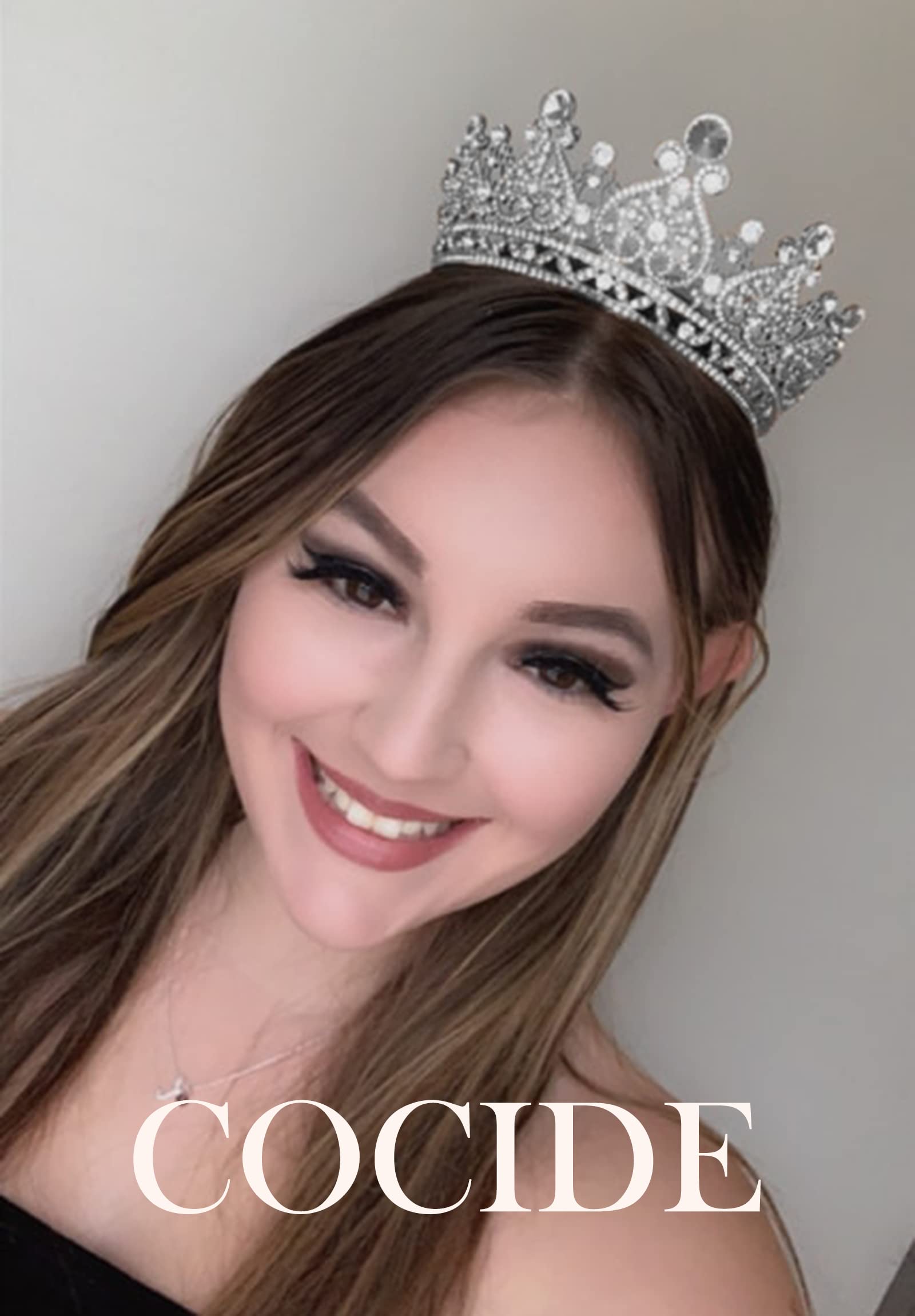 Cocide Silver Crown For Women Crystal Queen Crowns And Tiaras Girls Full Round Wedding Headband Hair Accessories For Birthday Pa