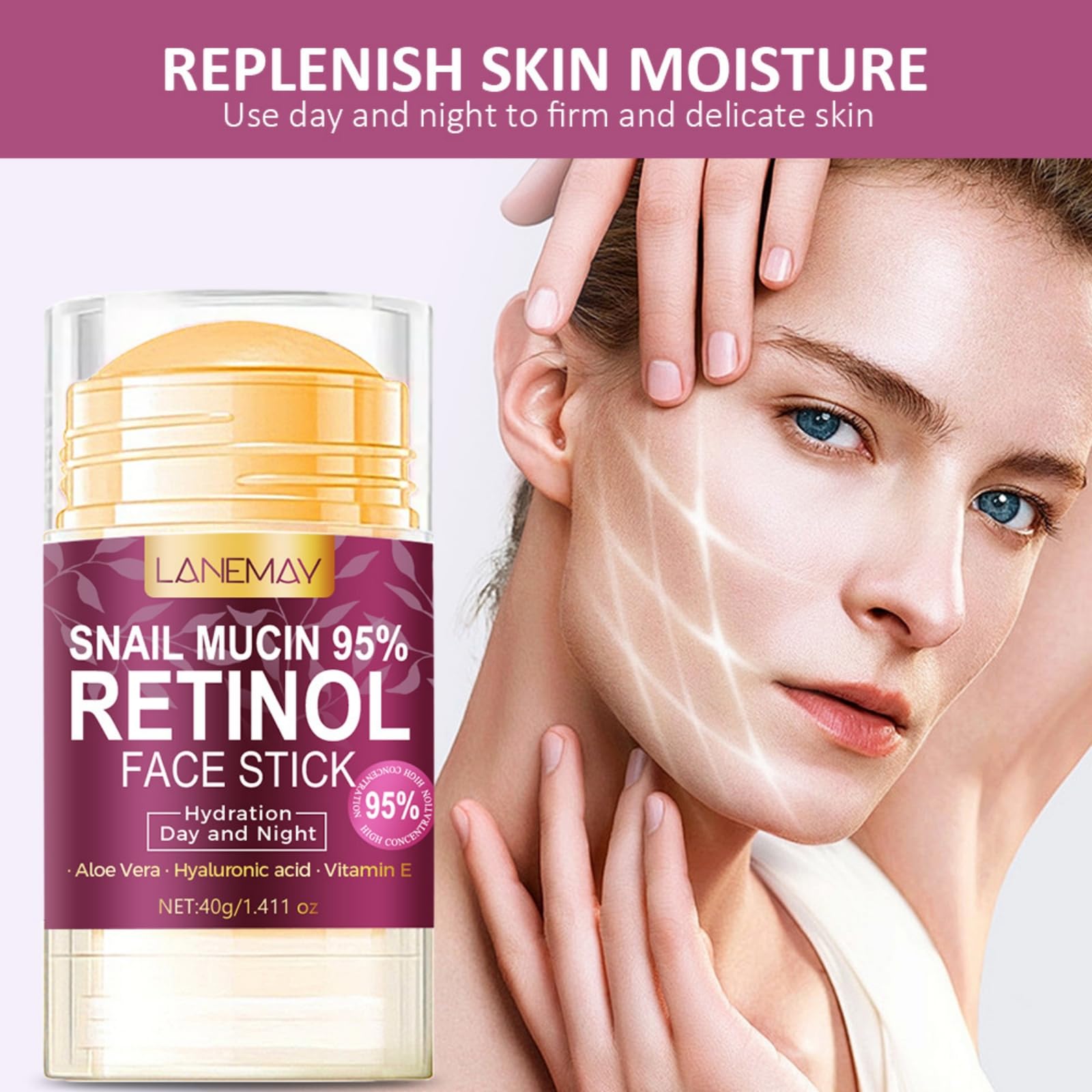 Retinol Face Stick, Snail Mucin Face Moisturizer With Retinol Day & Night Lifting & Firming Anti Wrinkle Facial Moisturizer Balm