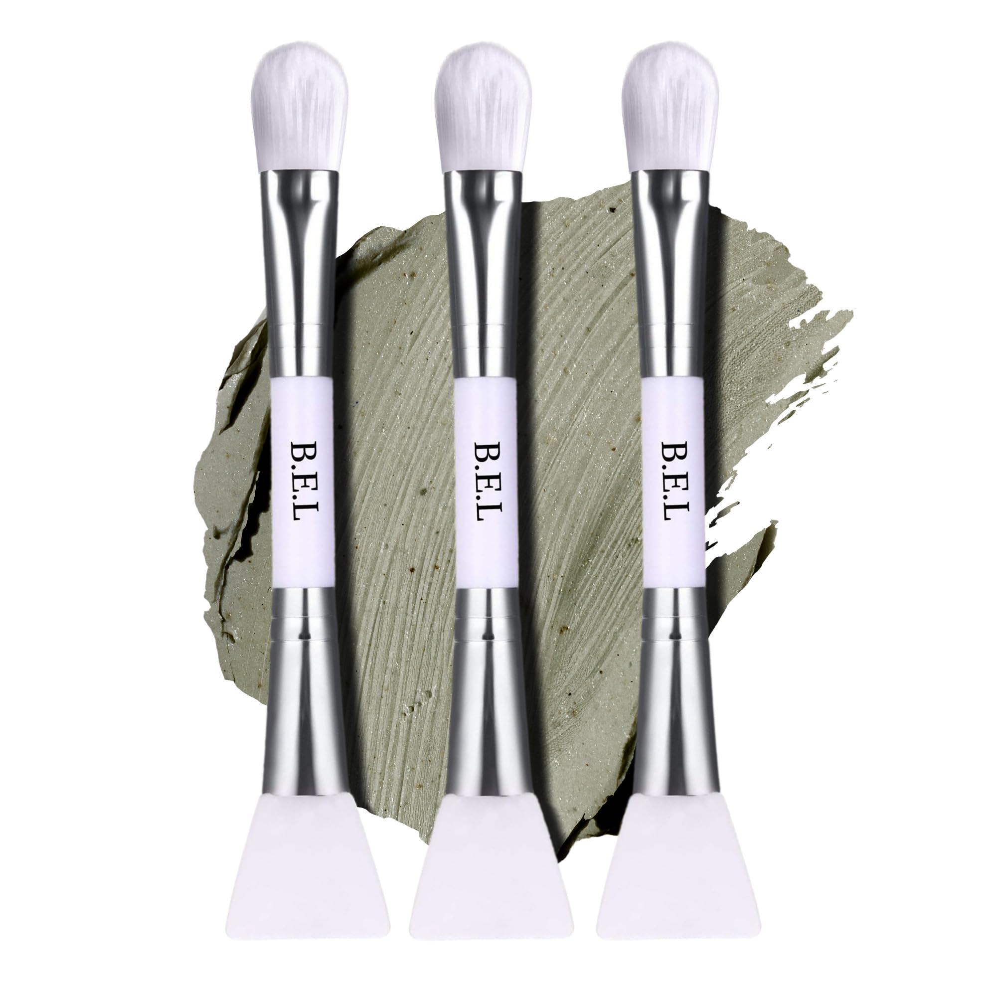 Bare Essentials Living Clay Face Mask Brush (3 Pack, White) Dual Soft Silicone Face Mask Applicator Brush Tool, Great Facial Ess