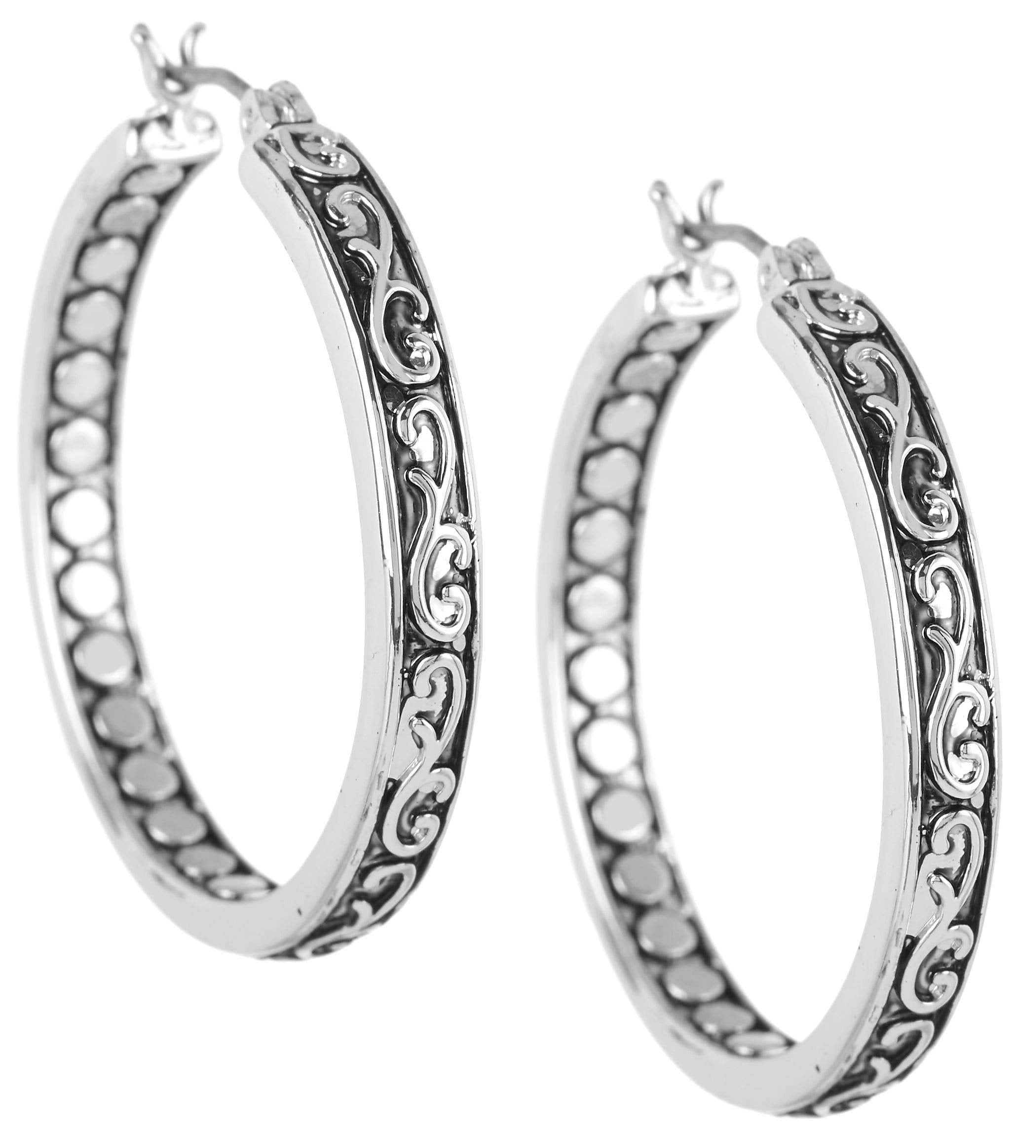 Napier Silver-Tone With Light Antique Hoop Earrings