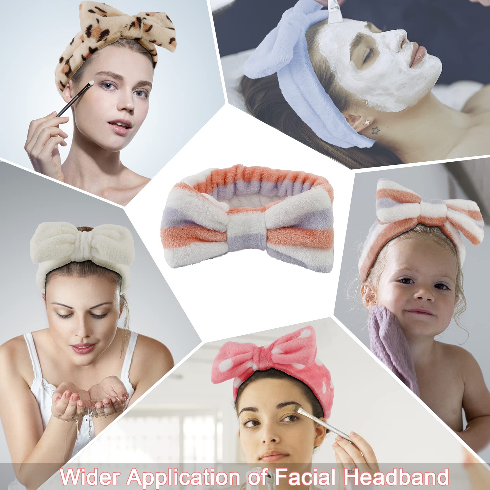 Ondder 8 Pack Spa Headband For Washing Face Makeup Skincare Headbands Facial Headbands Fluffy Spa Shower Cosmetic Face Wash Soli
