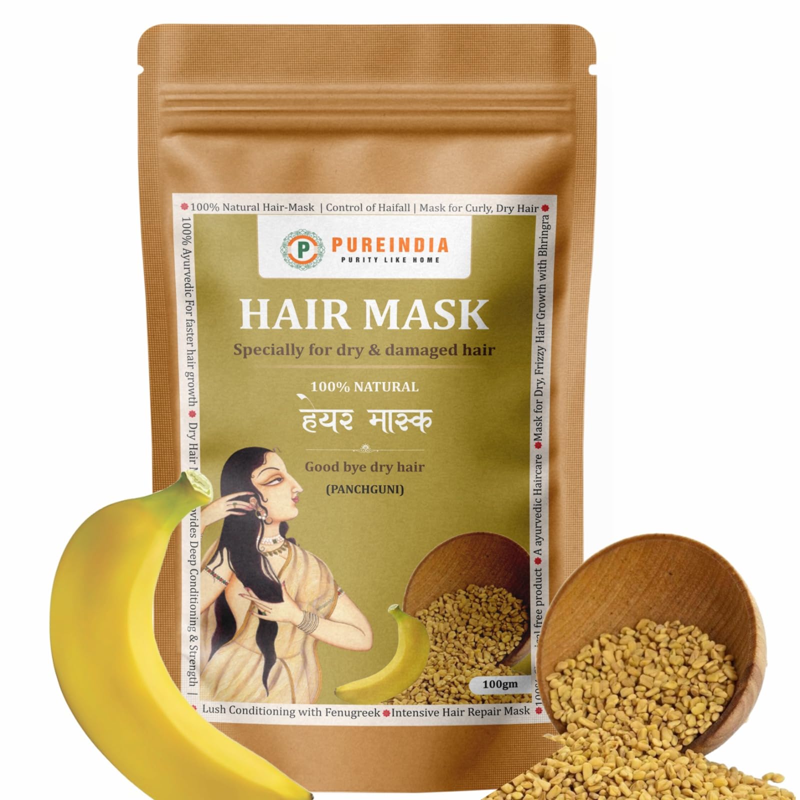Pureindia Natural Banana & Fenugreek Hair Mask For Dry, Damaged, And ColorTreated Hair  Handmade With Organic Ingredients Pro