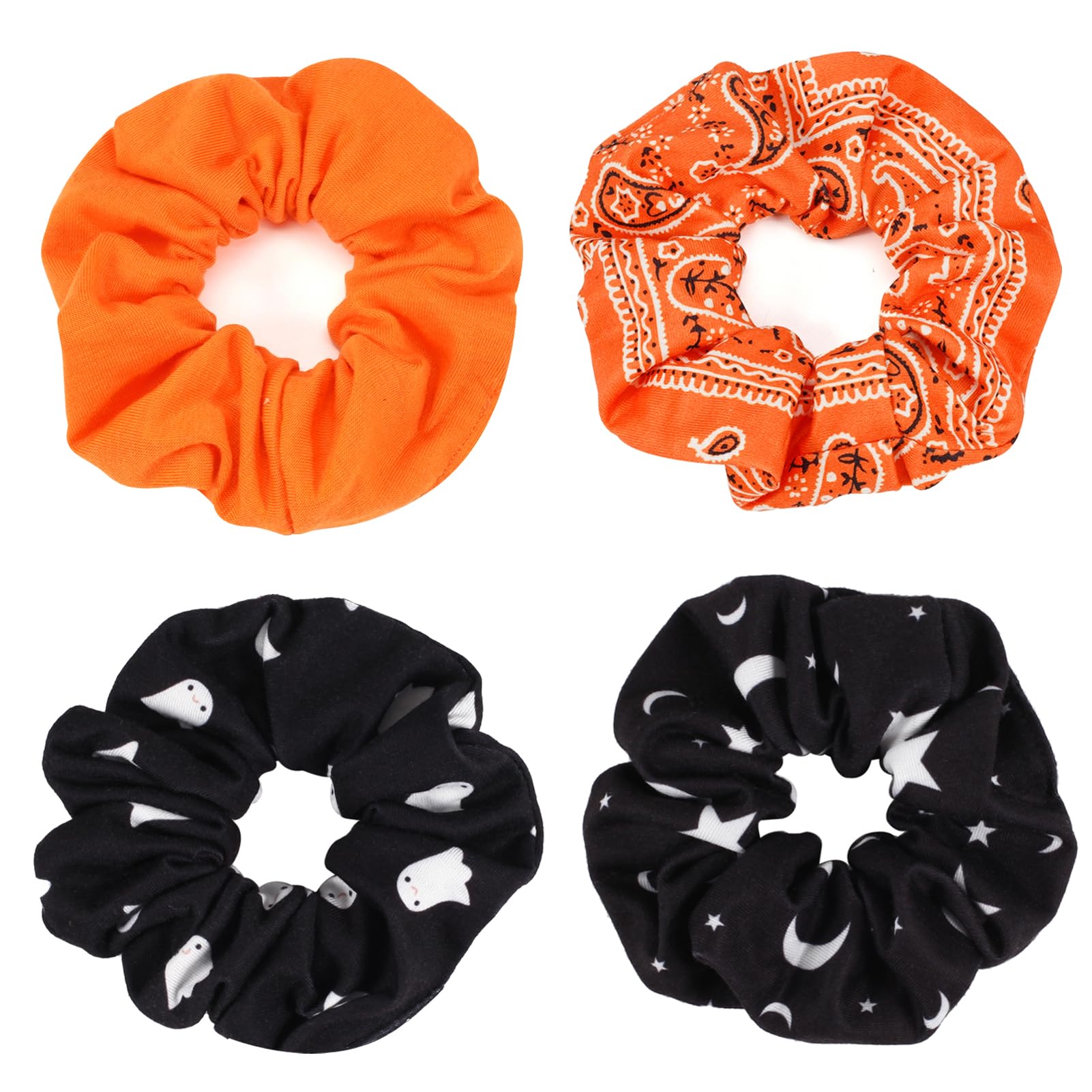 Halloween Hair Scrunchies Cute Ghosts Moon Star Hair Ties Fall Orange Bandana Scrunchy Elastics Hair Bands Gifts Ponytail Holder
