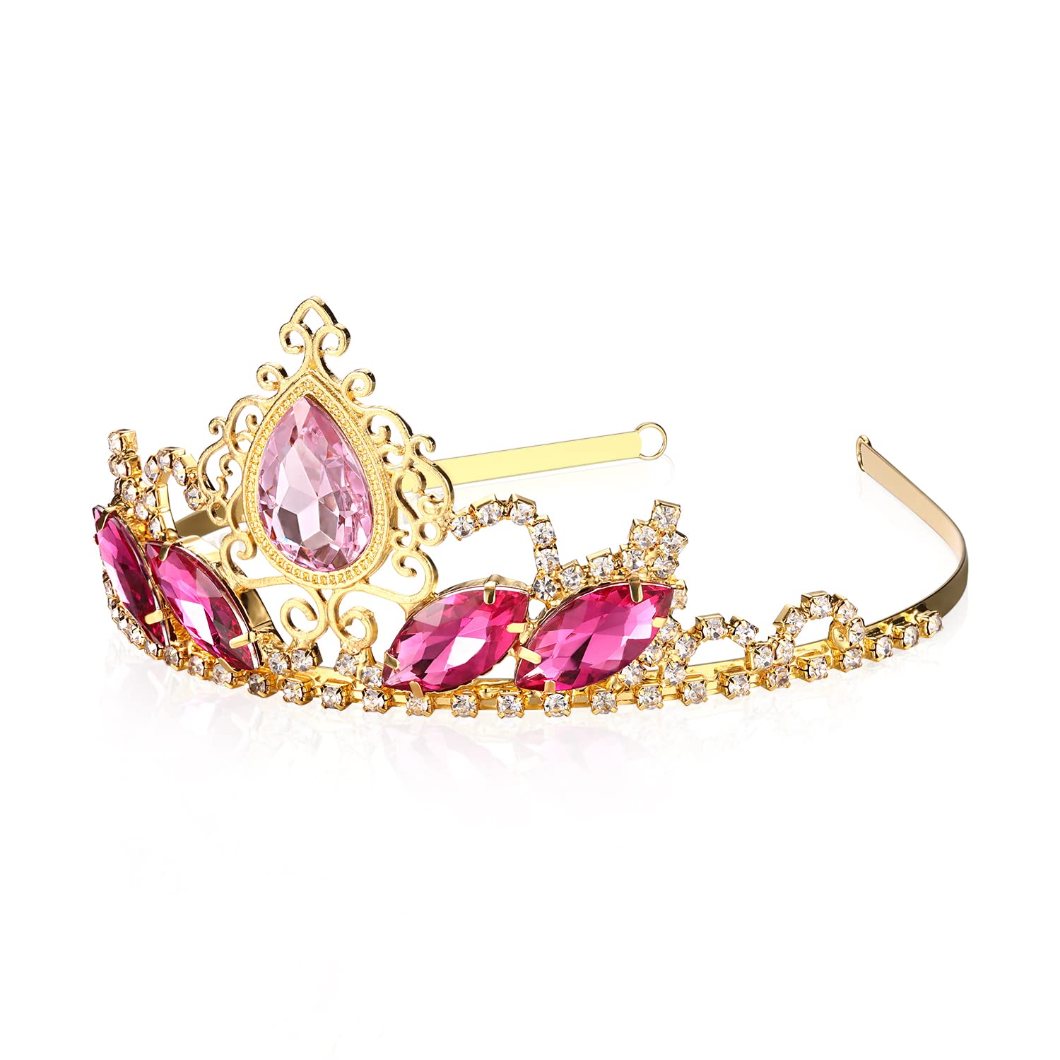 Pink Rhinestone Princess Tiaras Fairy Bridal Headpiece Birthday Halloween Gold Crown for Teen Girl