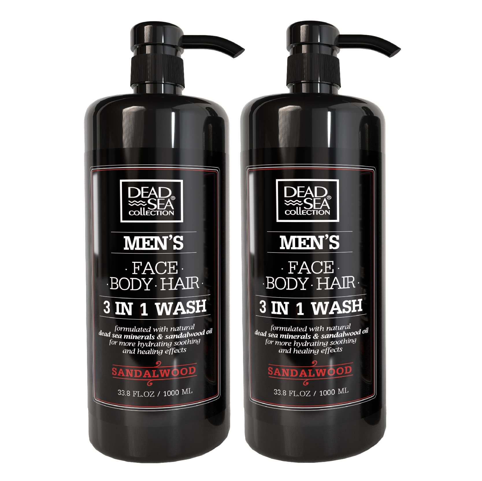 Dead Sea Collection Mens Body Wash 3 in 1 - Sandalwood Body Wash for Men - Shower Gel - Shampoo - Shower Soap for Face and Hair 