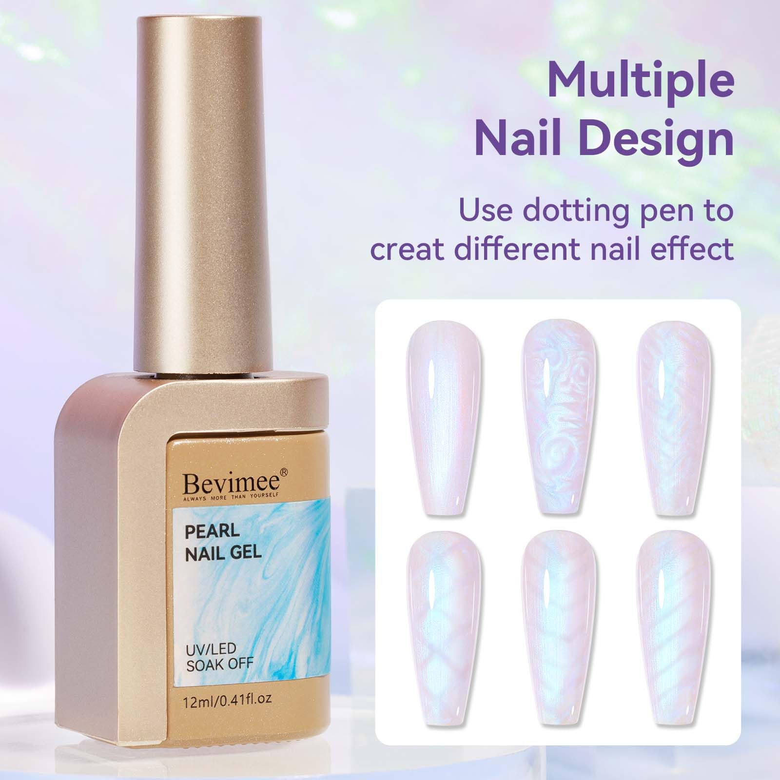 Bevimee Pearl Gel Nail Polish 12Ml Pearlescent Mermaid Iridescent Gel Polish Chrome Aurora Nail Drawing Swirl Shell Thread Effec