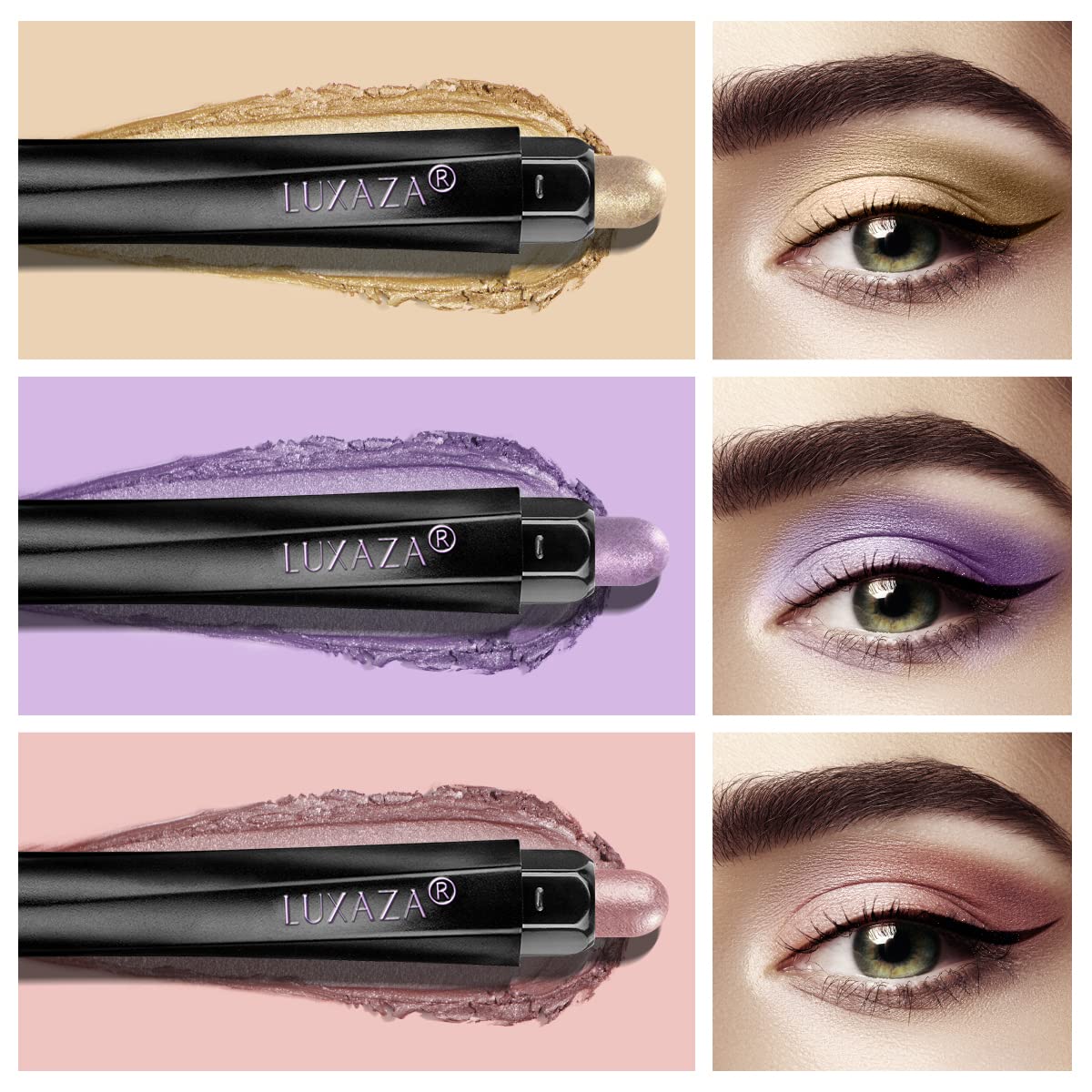 Luxaza 3Pcs Cream Eyeshadow Stick,Neutral Eye Shadow Sticks Makeup Pencil For Eyes,Eye Brightener Stick Highlighter Makeup,Water