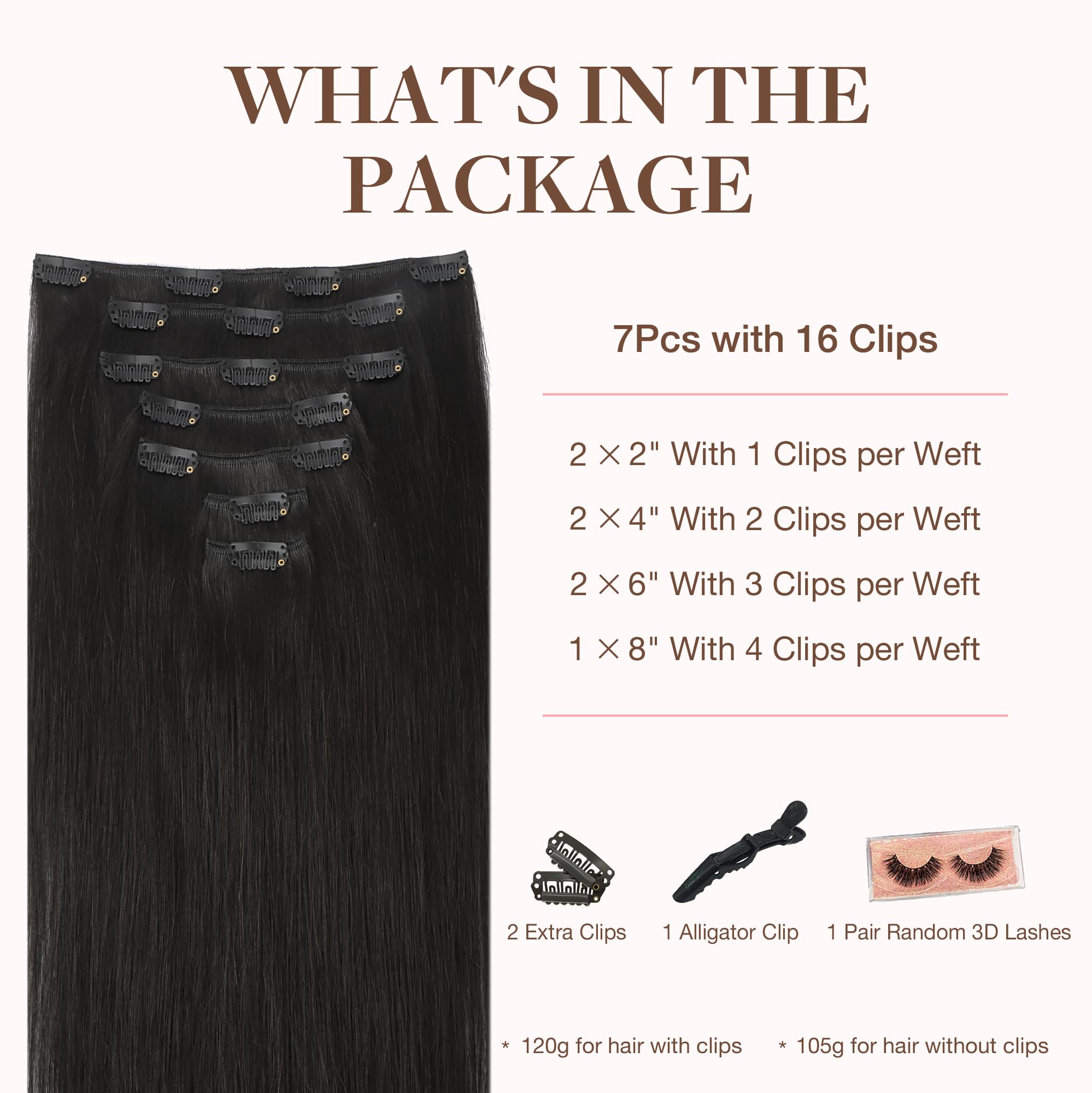GOO GOO Clip in Hair Extensions Real Human Hair, 16inch 120g 7Pcs, 1B Natural black, Remy Human Hair Extensions Clip ins for Wom