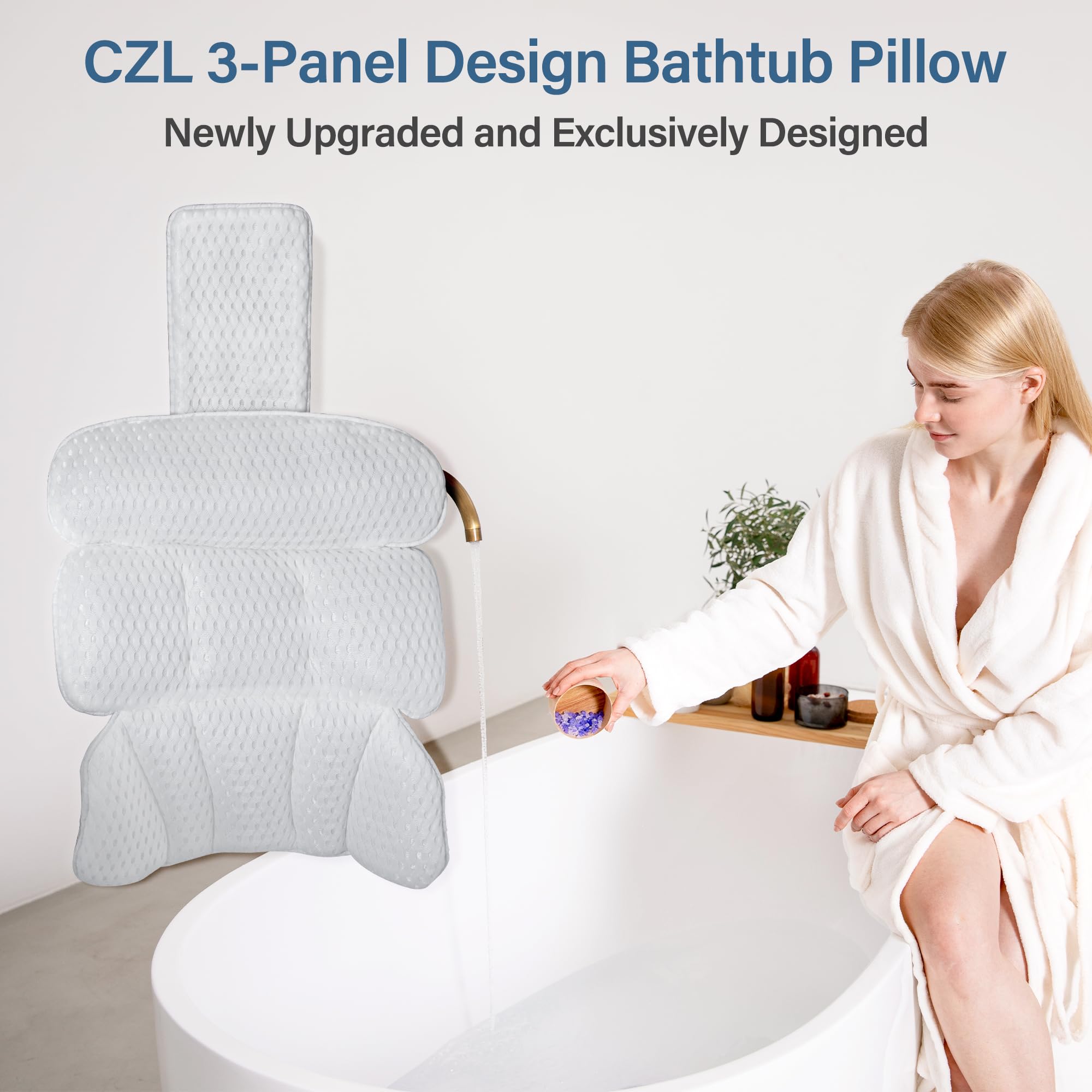 Bath Pillow Bathtub Pillow For Tub Luxury Bath Tub Pillows For Tub Neck And Back Support With 4D Air Mesh Fabric And 8 Strong Po
