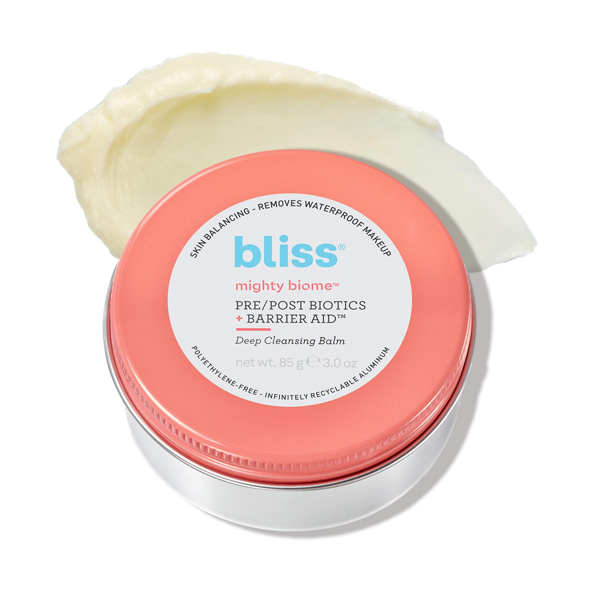 Bliss Mighty Biome Deep Cleansing Balm - 3.0 Oz - Dissovlves Waterproof Makeup & Impurities - Pre/Post Biotics + Barrier Aid - A