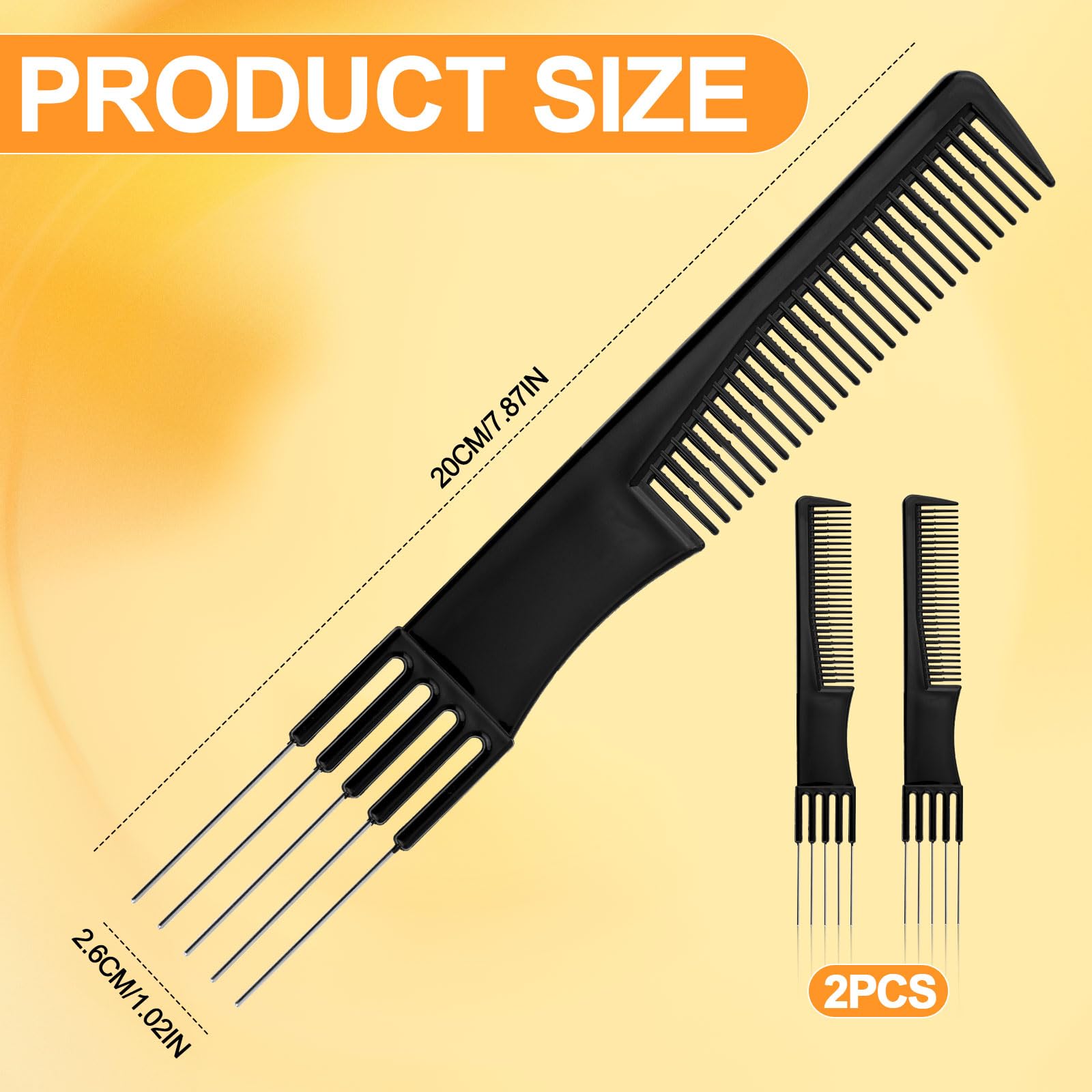 2pcs Double-Head Parting Teasing Comb, Black Metal Teasing Combs for Women Fine Tooth Comb Hair Forking Comb Prong Pick Combs Pa