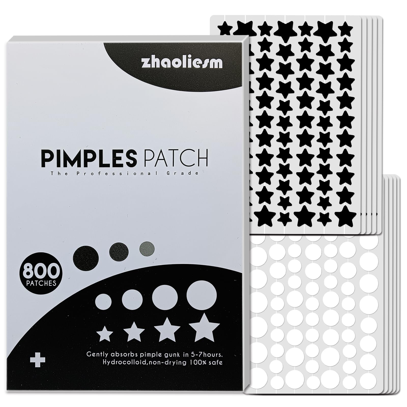 ZHAOLIESM 800 CT Clear & Black Star Pimple Patches Bulk for Face
